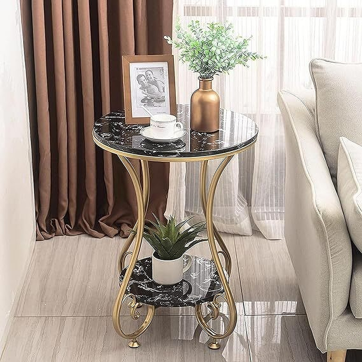 Image of ALM SHOPPEE End Table & Side Table for Small Spaces, Coffee Snack Table Metal Side Table
