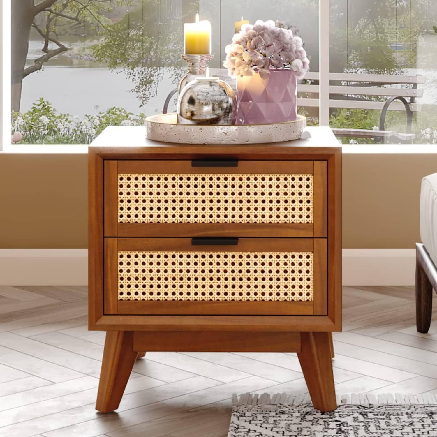 Deshnok Art Wooden Bedside Table for Bedroom Sheesham Wood Side E