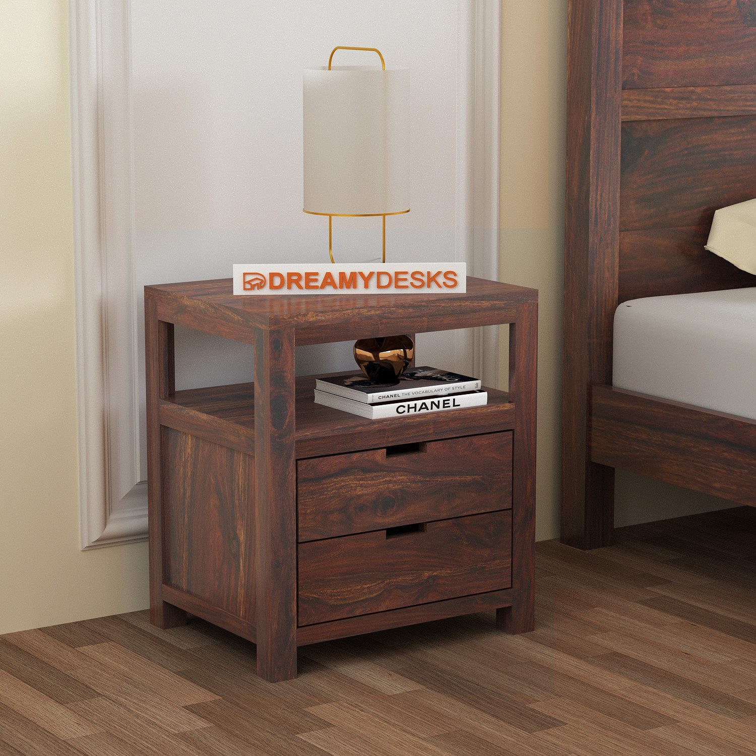 Image of Dreamydesks Solid Wood Bedside Table with Drawer for Bedroom Solid Wood Bedside Table