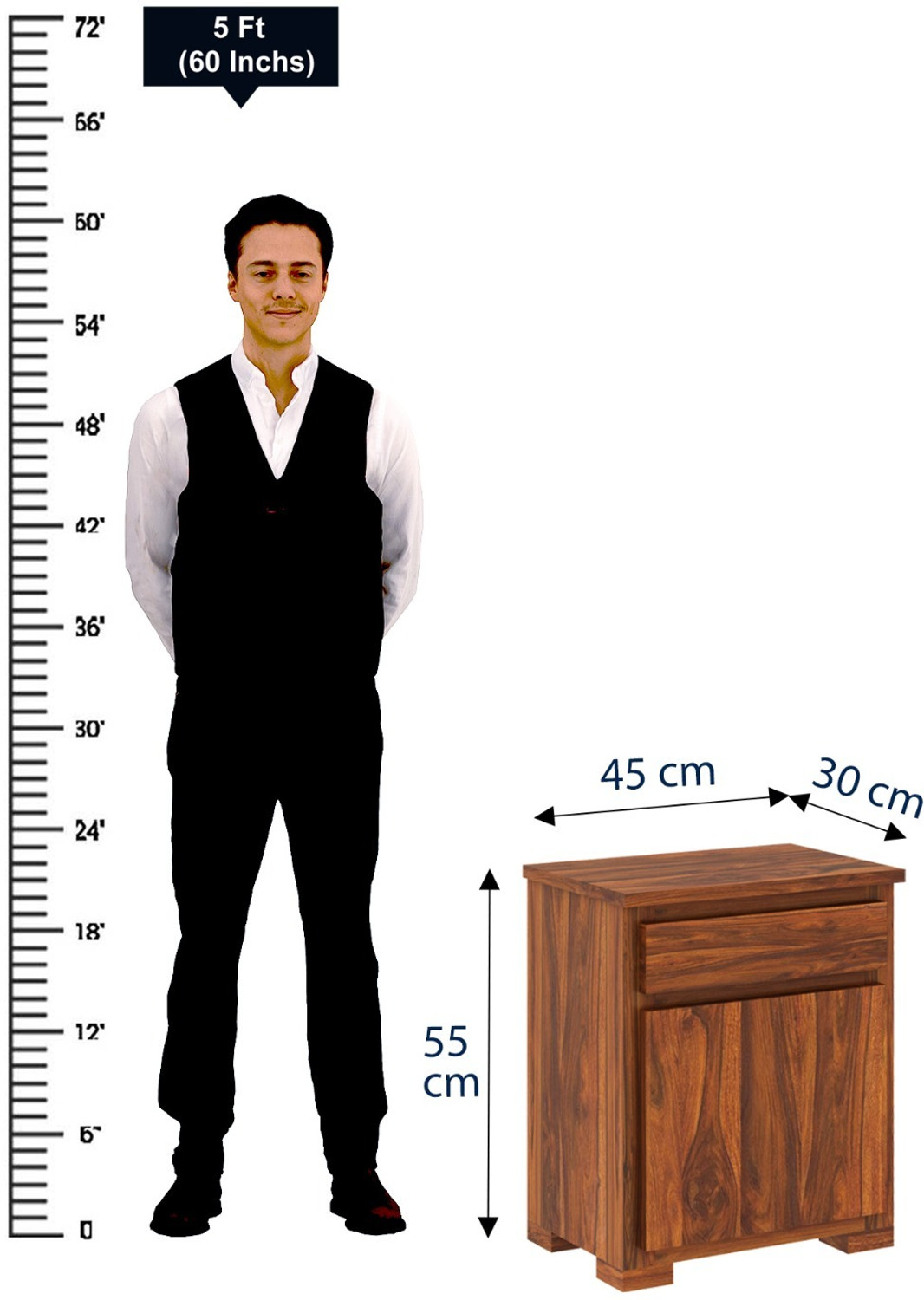 Image of Dreamydesks Solid Wood Bedside Table with Drawer for Bedroom Solid Wood Bedside Table