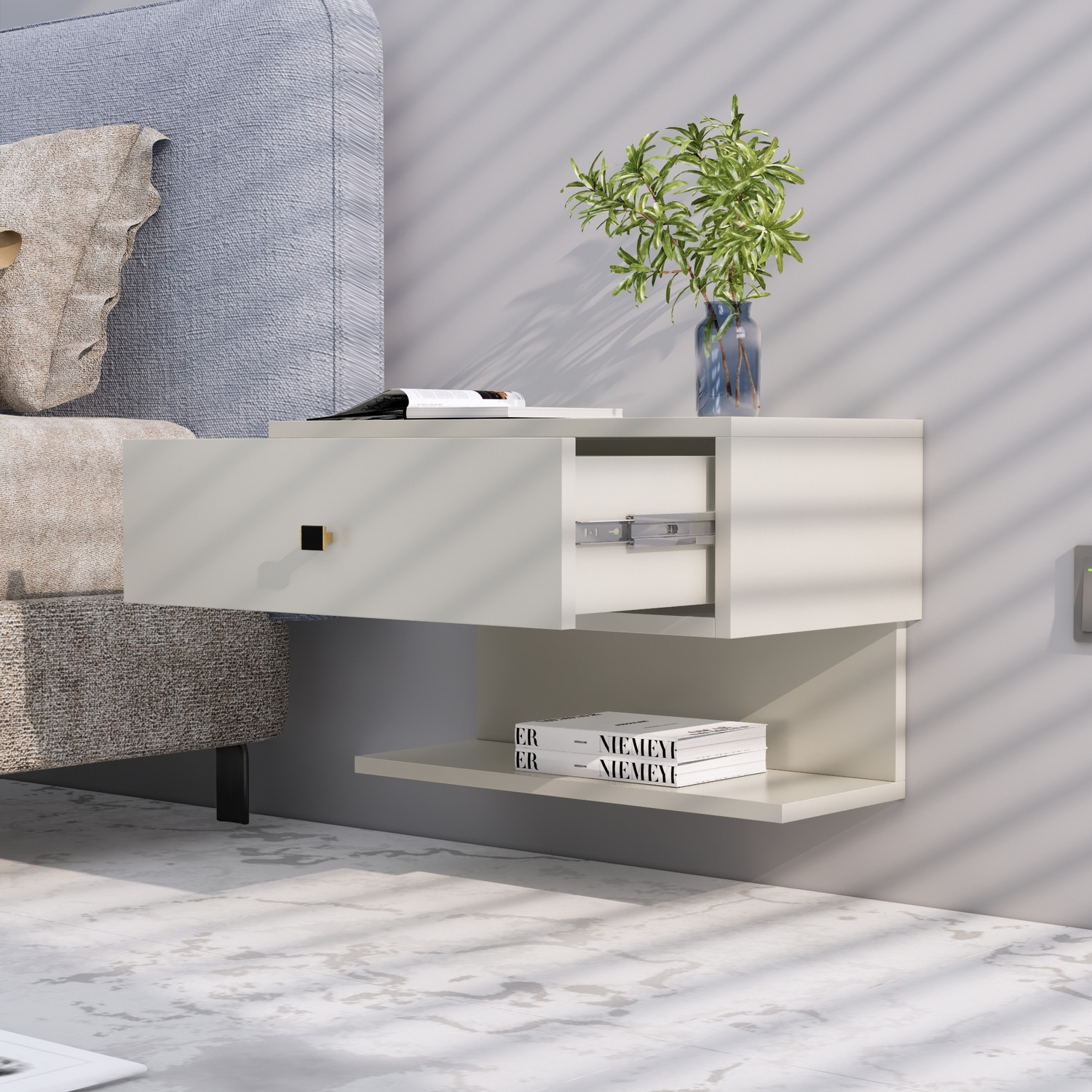 Image of Hexa Red Bed Side Table with 1-Drawer, Nightstand, Bedrooms, Storage Cabinet Engineered Wood Bedside Table