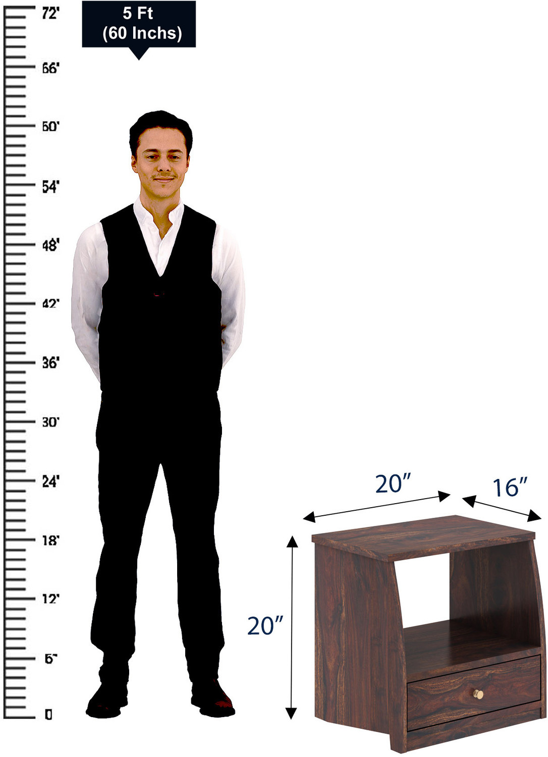 Image of Dreamydesks Solid Wood Bedside Table with Drawer for Bedroom Solid Wood Bedside Table