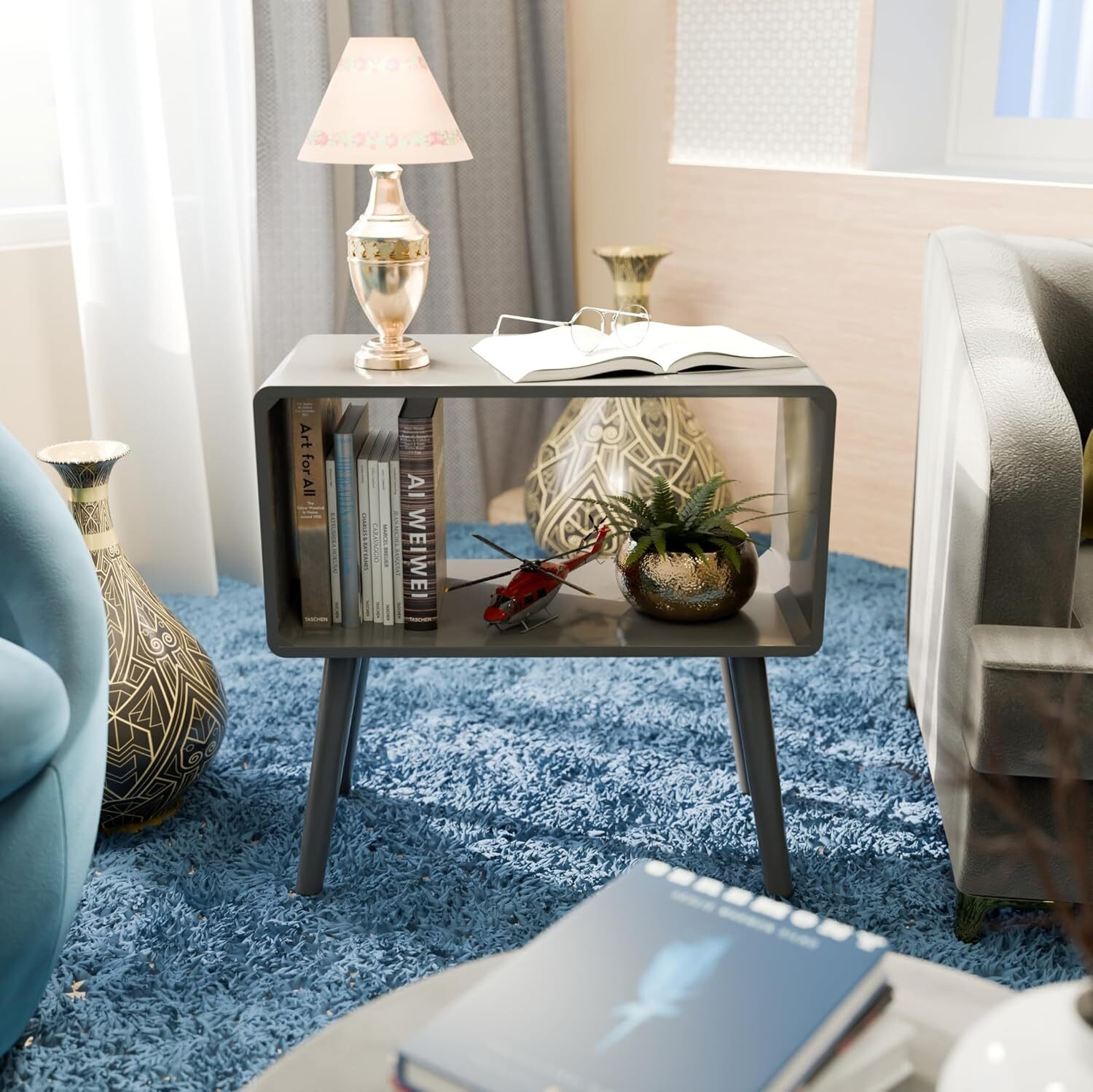 Image of Ereteken ART Wooden Nightstand, End Table, Bed Side Table for Small Spaces Engineered Wood Bedside Table
