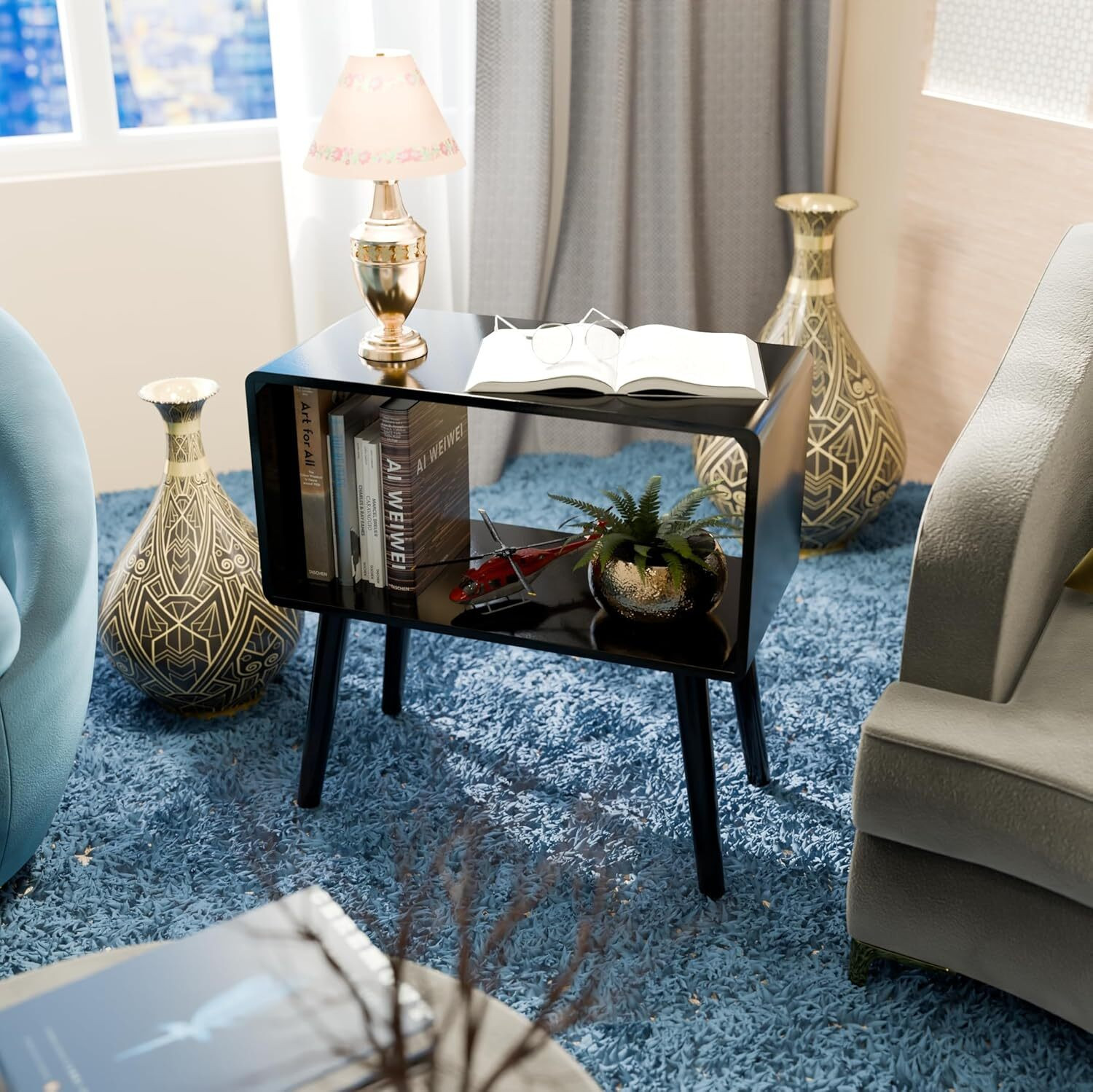 Image of Ereteken ART Wooden Nightstand, End Table, Bed Side Table for Small Spaces Engineered Wood Bedside Table