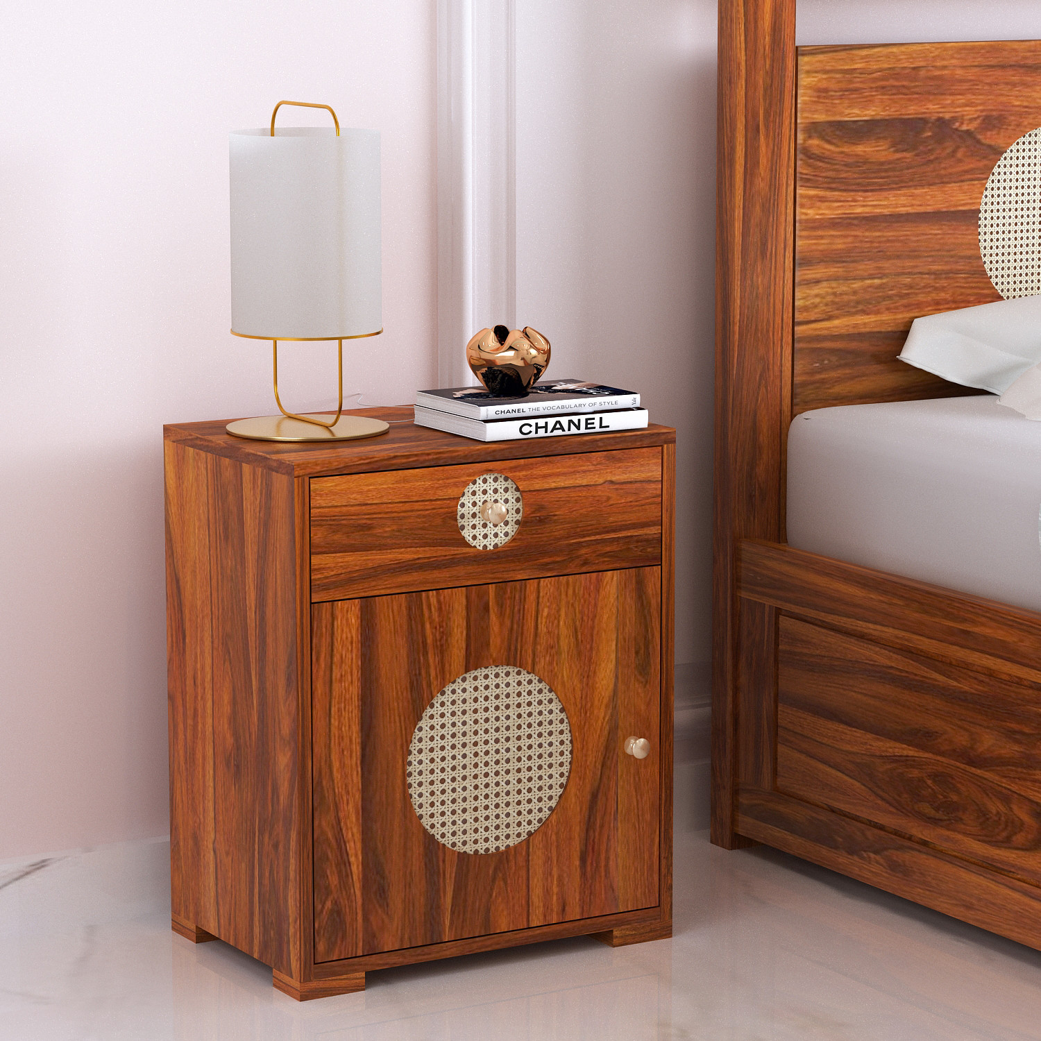 Image of Dreamydesks Regal Solid Wood Bedside Table with Drawer for Bedroom Solid Wood Bedside Table