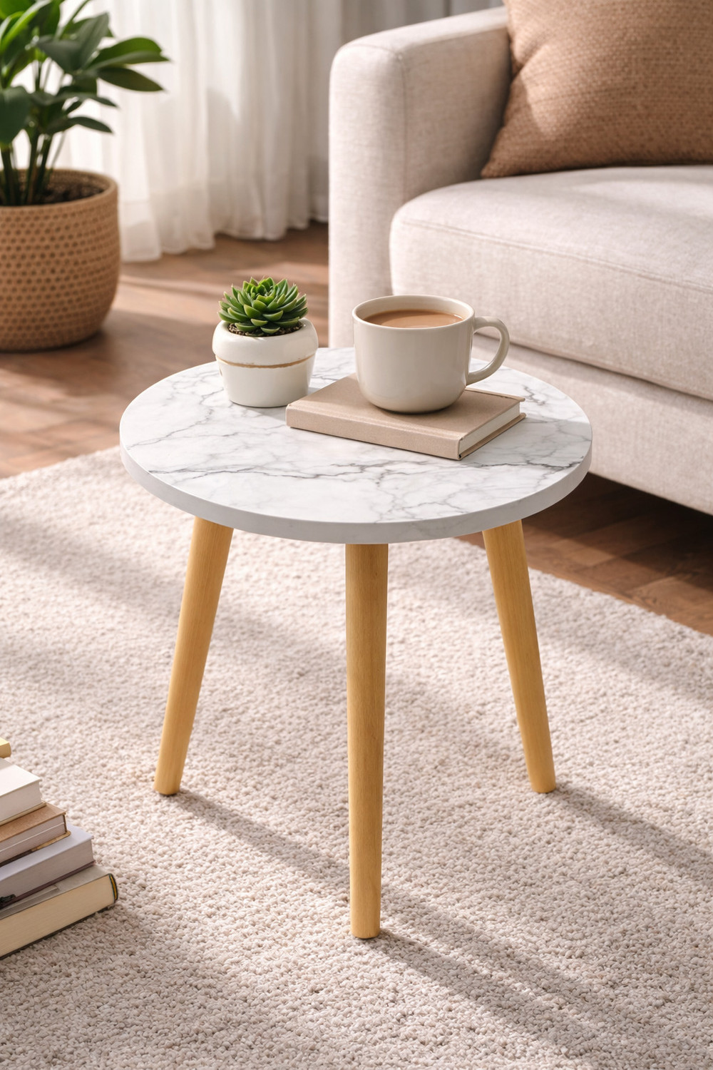 Image of Ereteken ART Round Side Table, Small End Table for Living Room Engineered Wood Side Table