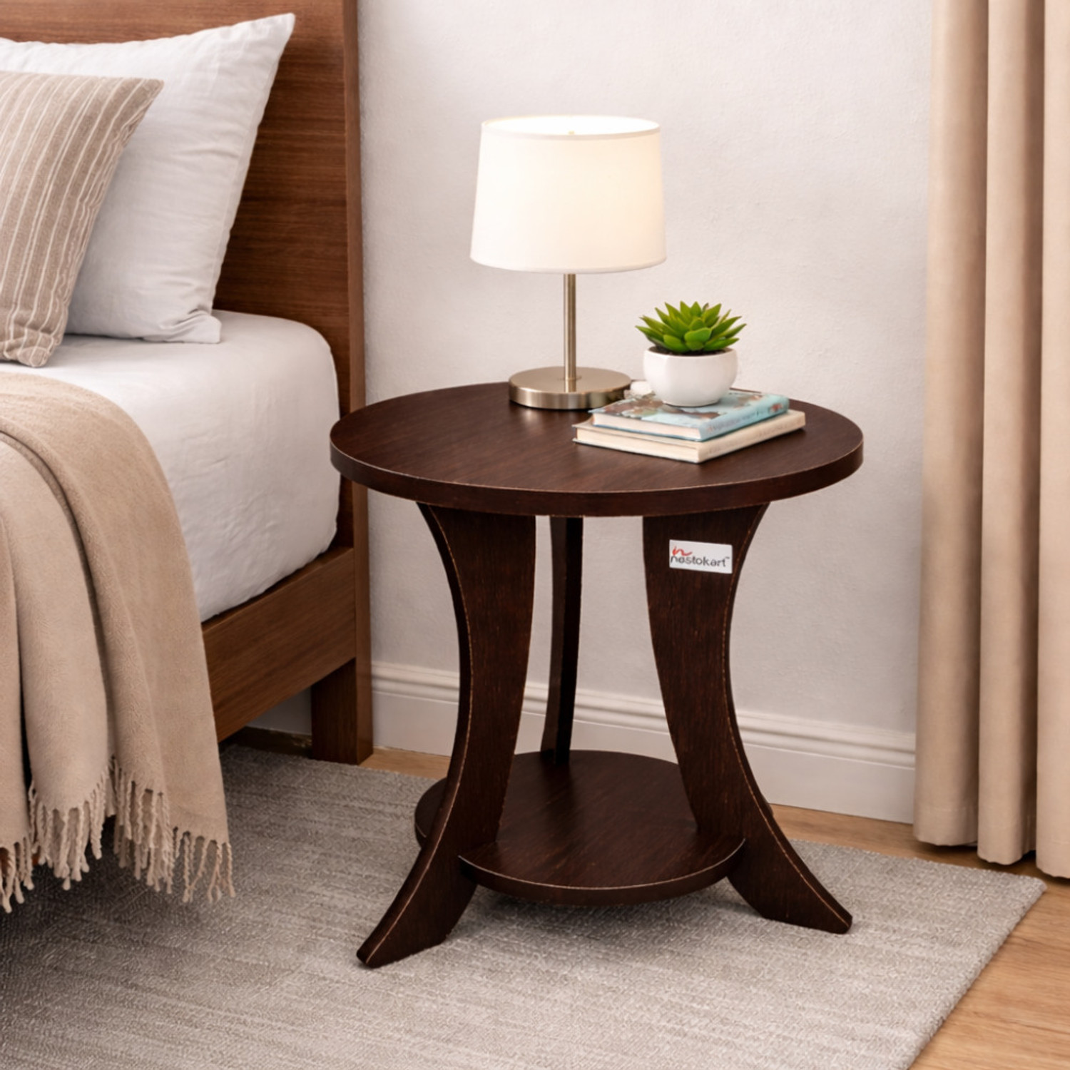 Image of Nestokart Round MDF Beside Table for Living Room & Bedroom | Coffee Table / Lamp Stand Engineered Wood Bedside Table