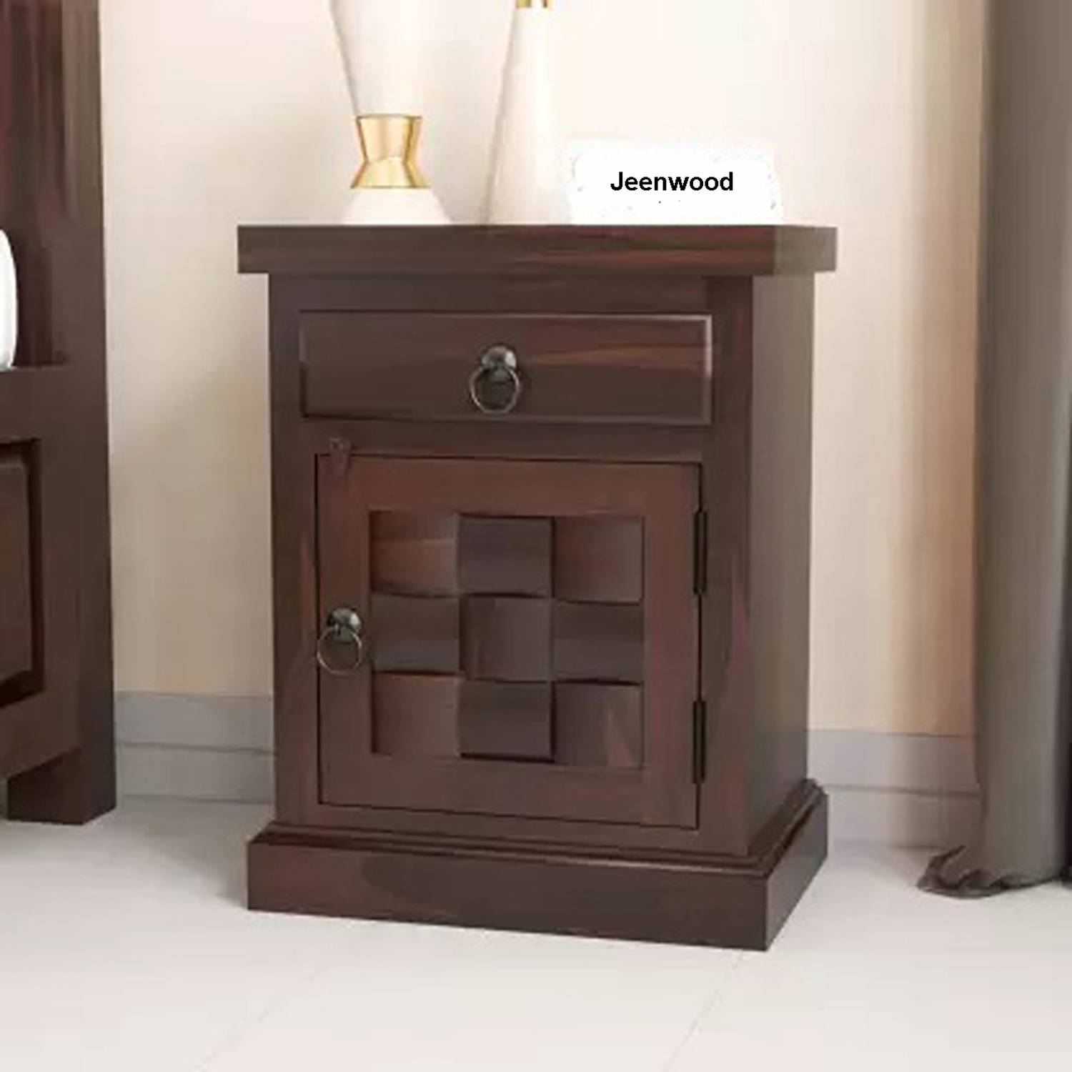 JeenWood Solid Wood Bedside Table (Finish Color - Walnut Finish D