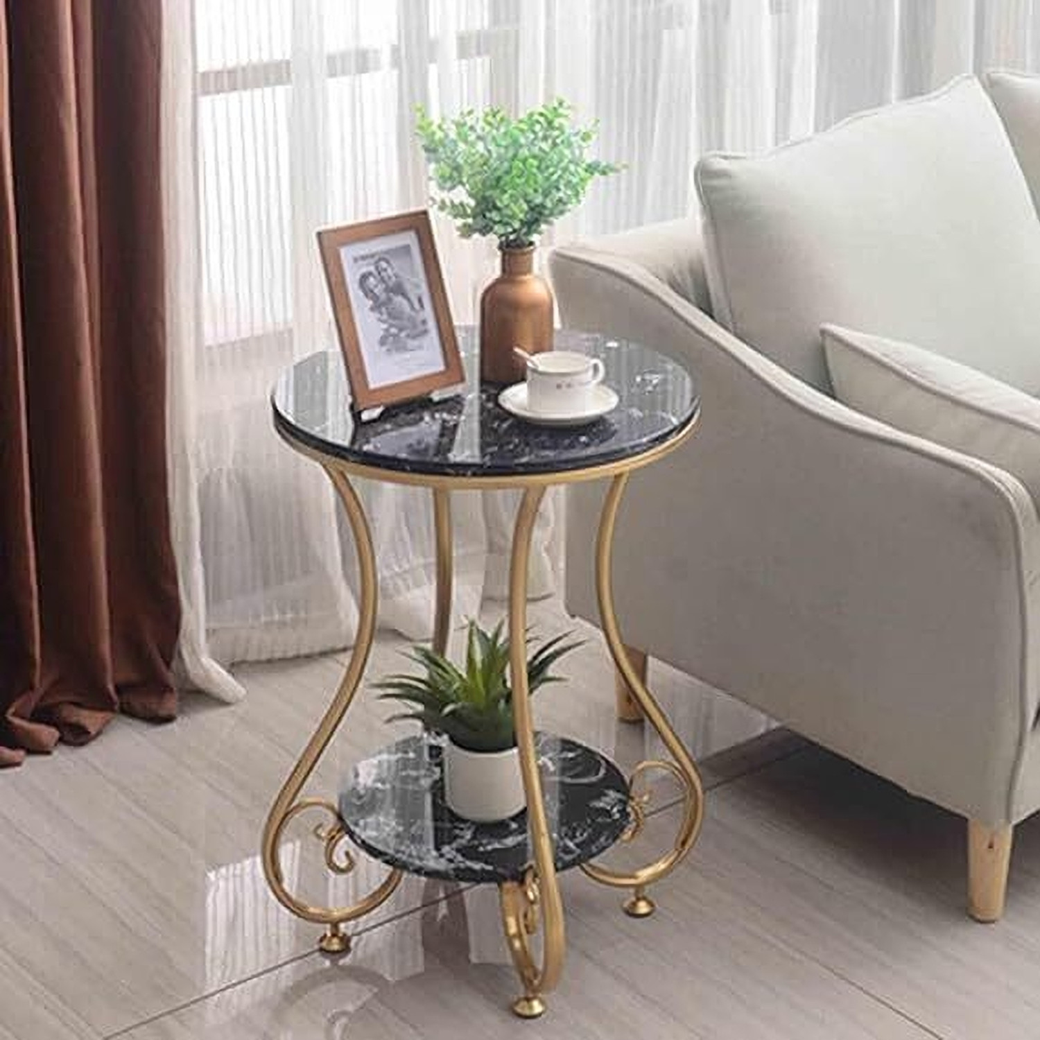 Image of ALM SHOPPEE End Table & Side Table for Small Spaces, Coffee Snack Table Metal Side Table