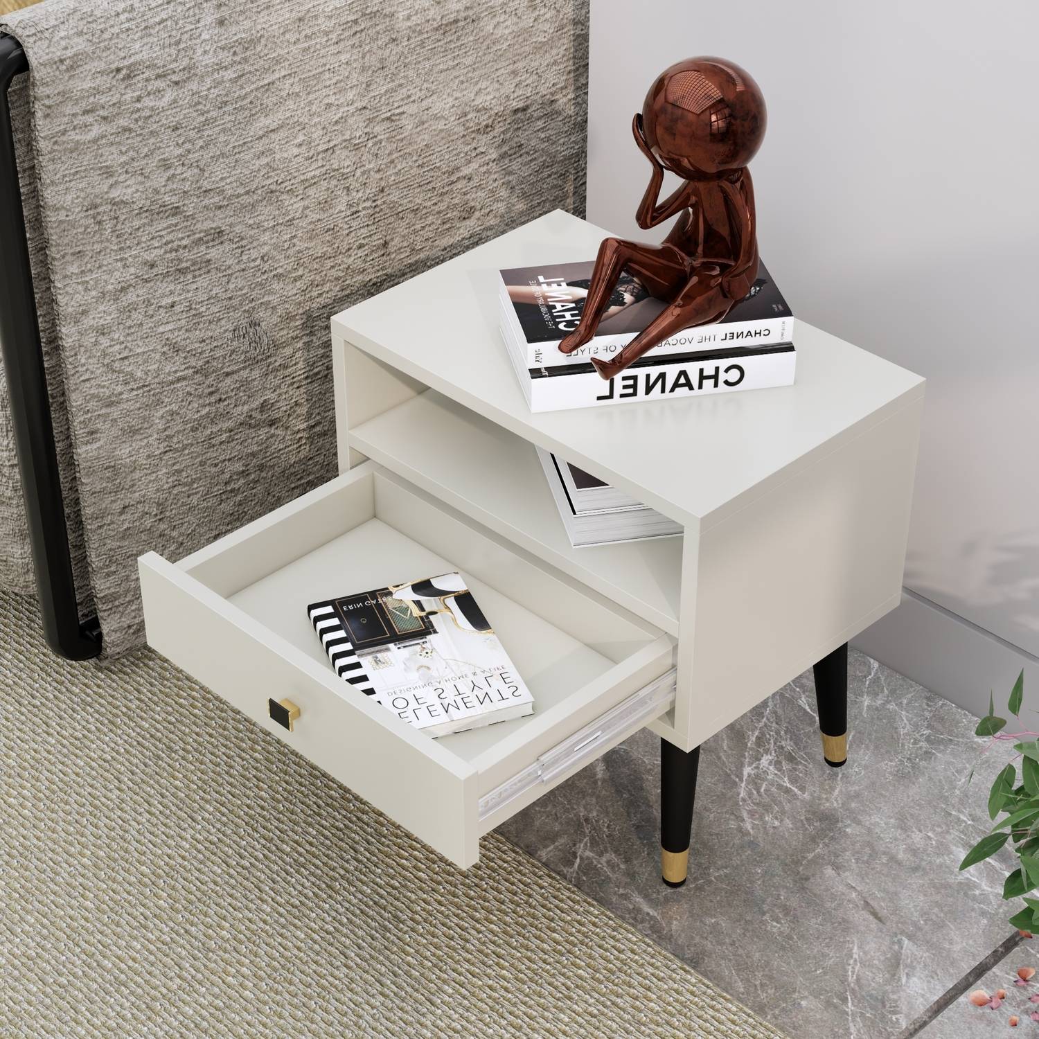 hexa red Bed Side Table with 1-Drawer, Nightstand, Bedrooms, Stor