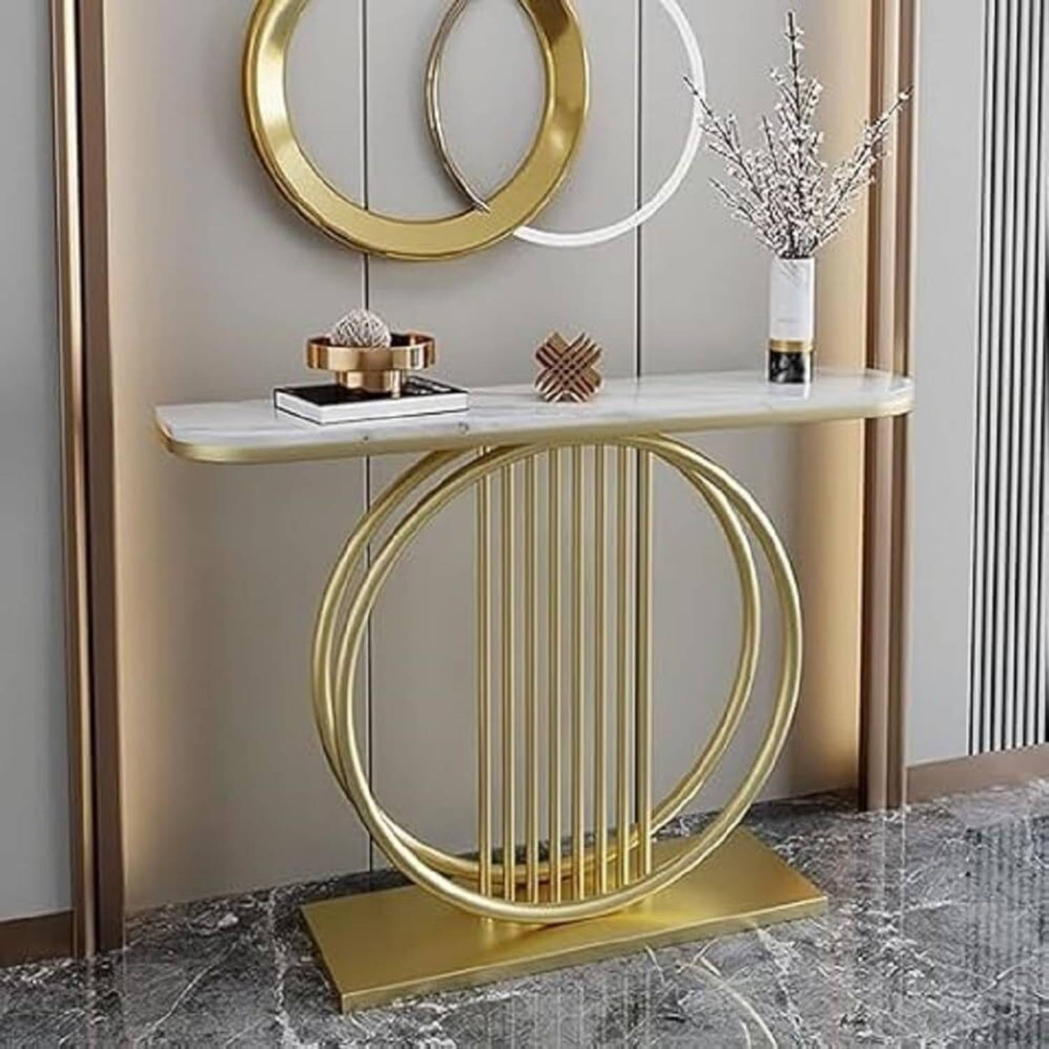 Yusha handicrafts Luxury Circular Design Engineered Wood Console