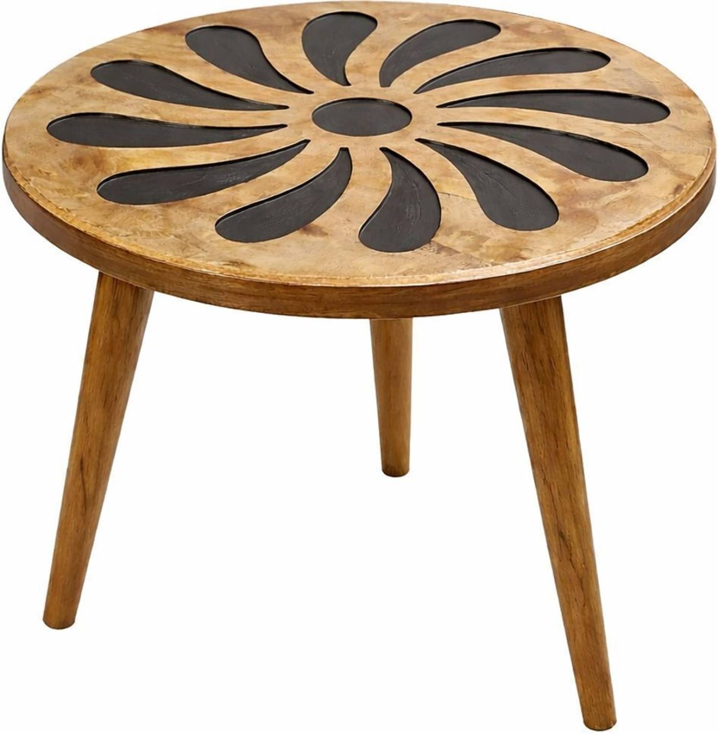 Indian Art Handcrafted Mango Wood Sofa Side Table, Floral Design,