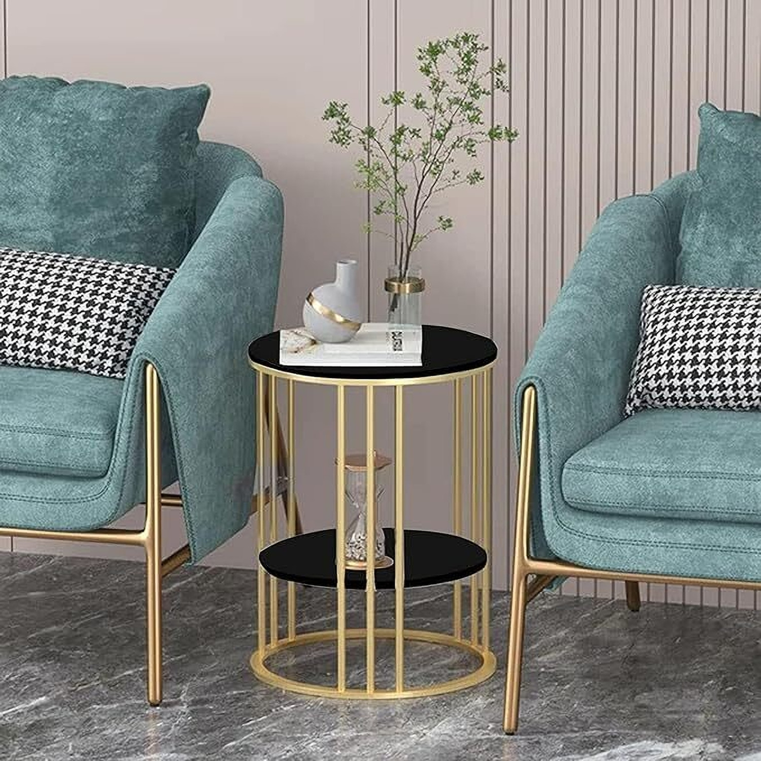 Image of Unique Arts Shoppee UNIQUE ARTS SHOPPEE Sofa Side Table Living Room 2-Tier Save Space Corner Table Metal Side Table