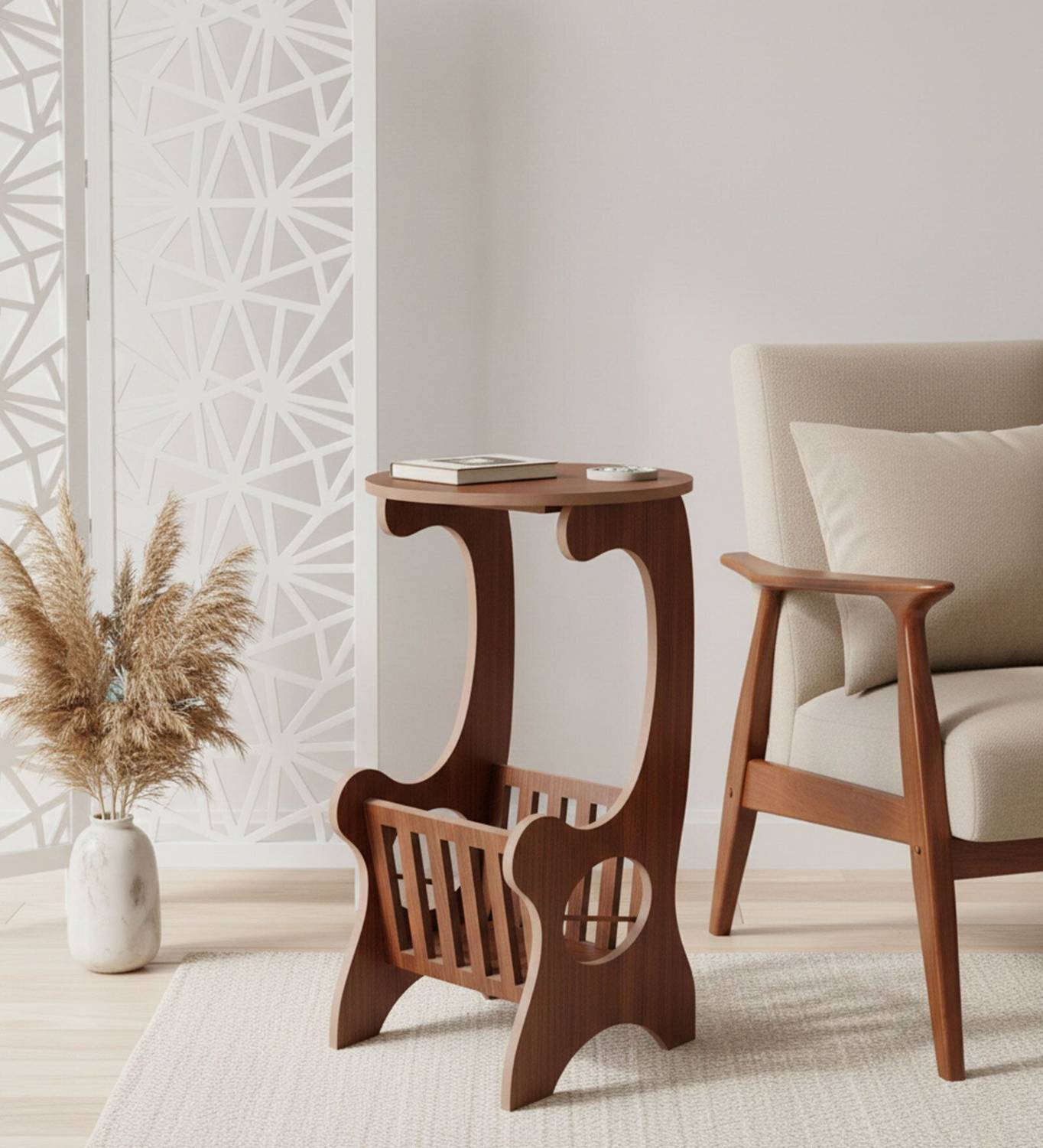 Mintwud from Pepperfry Wooden Multifunctional C-Shaped Sofa Side/