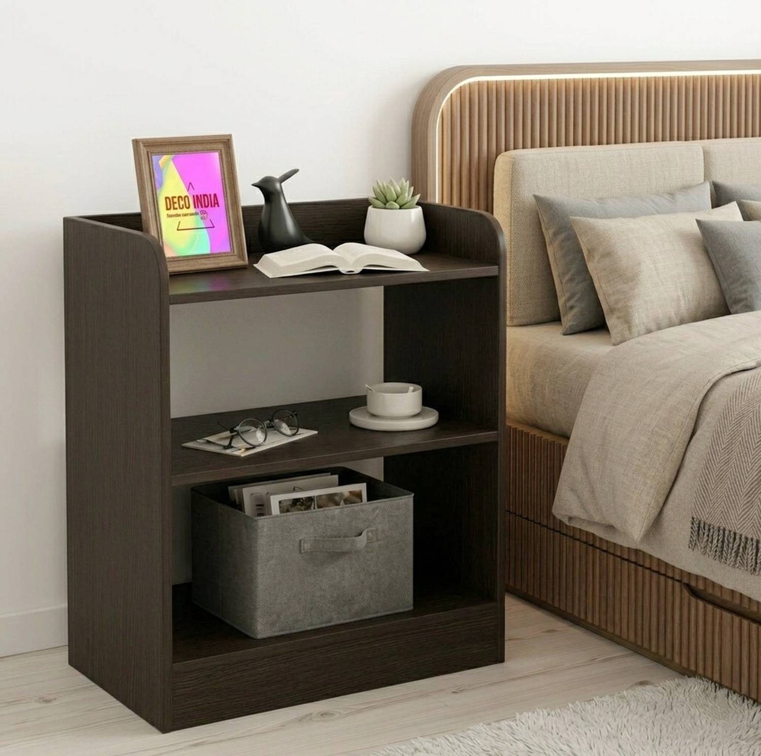Deco India Side Table for bedroom with storage Engineered Wood Be