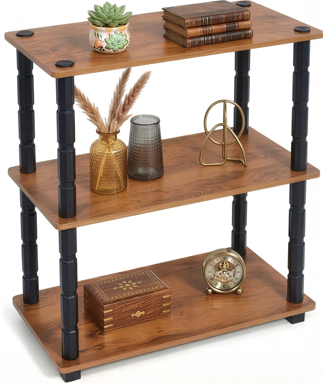 Image of DECORATIVEDREAM 3-Tier Compact Multipurpose Shelf Display Rack Engineered Wood Side Table