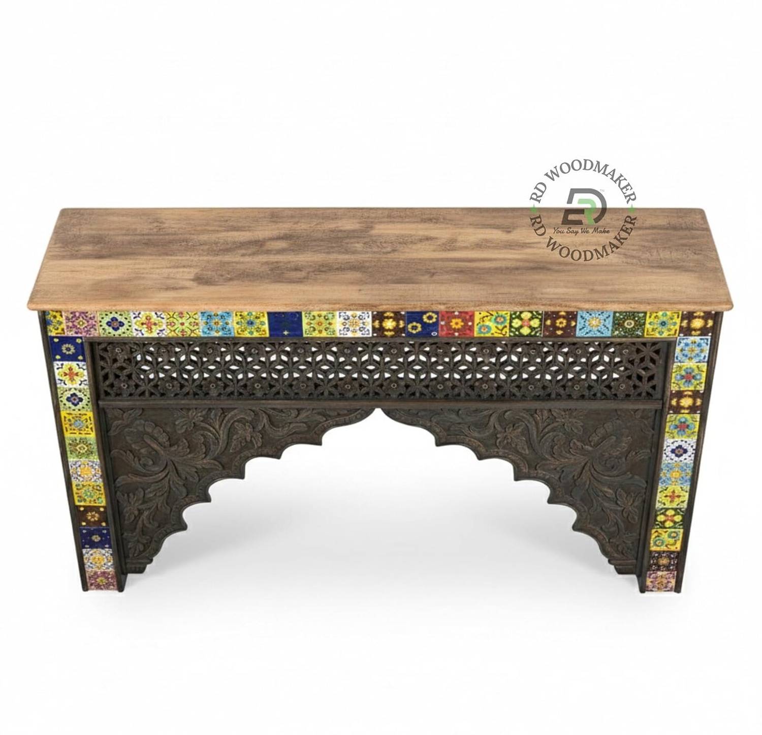 RD WOODMAKER 015 Solid Wood Console Table (Finish Color - dark br