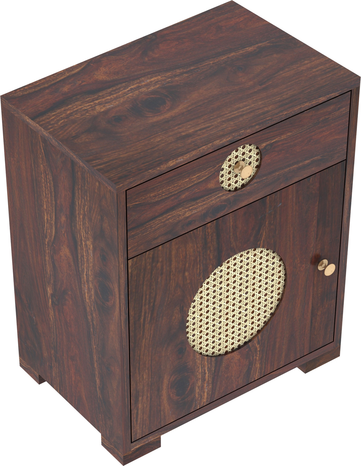 Image of Dreamydesks Regal Solid Wood Cane Bedside Table with Drawer for Bedroom Solid Wood Bedside Table