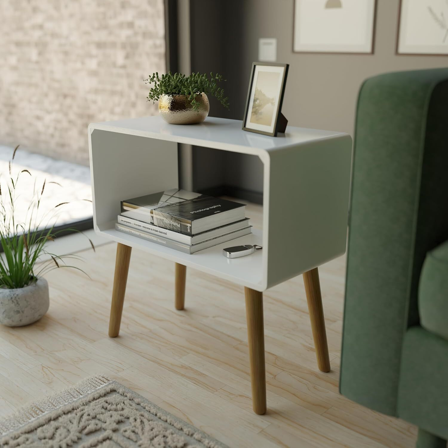 Image of Ereteken ART Wooden Nightstand, End Table, Bed Side Table for Small Spaces Engineered Wood Bedside Table