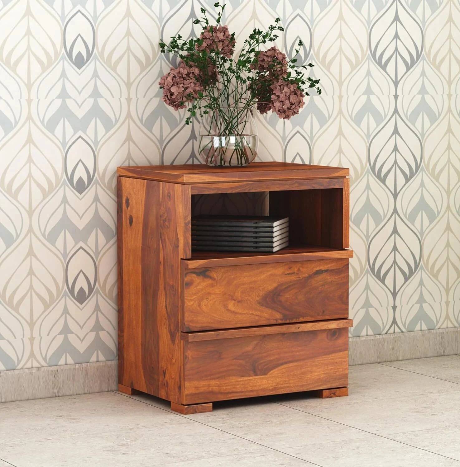 SAVITRIDECOR Solid Sheesham Wood Bedside Table End table Wooden