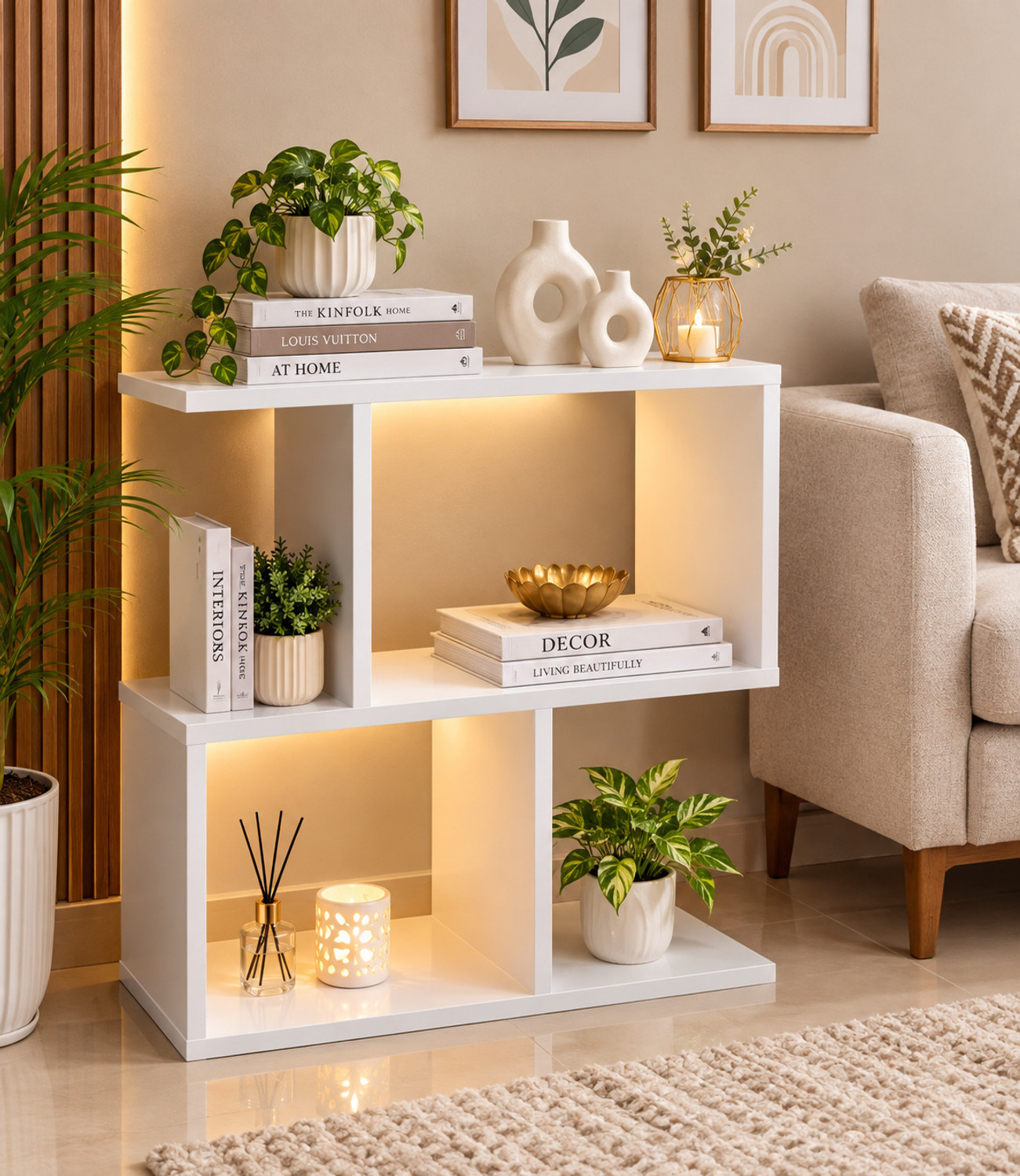 Image of SKG ENTERPRISES Elegant Z Shape Bedside Table for Living Room and Bedroom Engineered Wood Side Table (Finish Color - White, DIY(Do-It-Yourself))