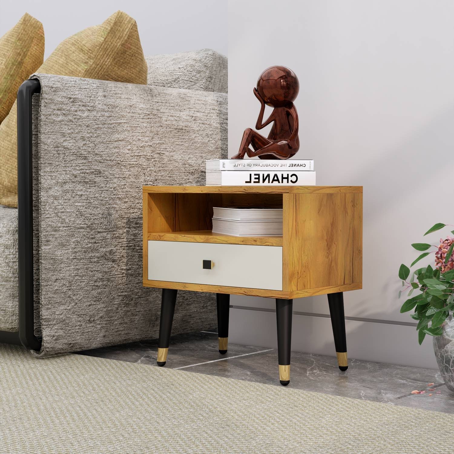hexa red Bed Side Table with 1-Drawer, Nightstand, Bedrooms, Stor