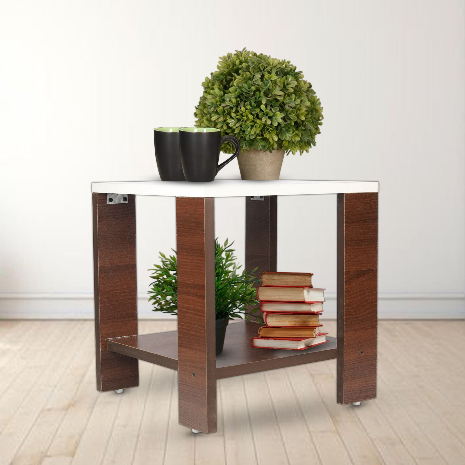 Image of Flipkart Perfect Homes Studio Modern Wooden Side Table | Engineered Wood | Open Shelf | Home & Office Use Engineered Wood Side Table (Finish Color - BROWN&WHITE, DIY(Do-It-Yourself))