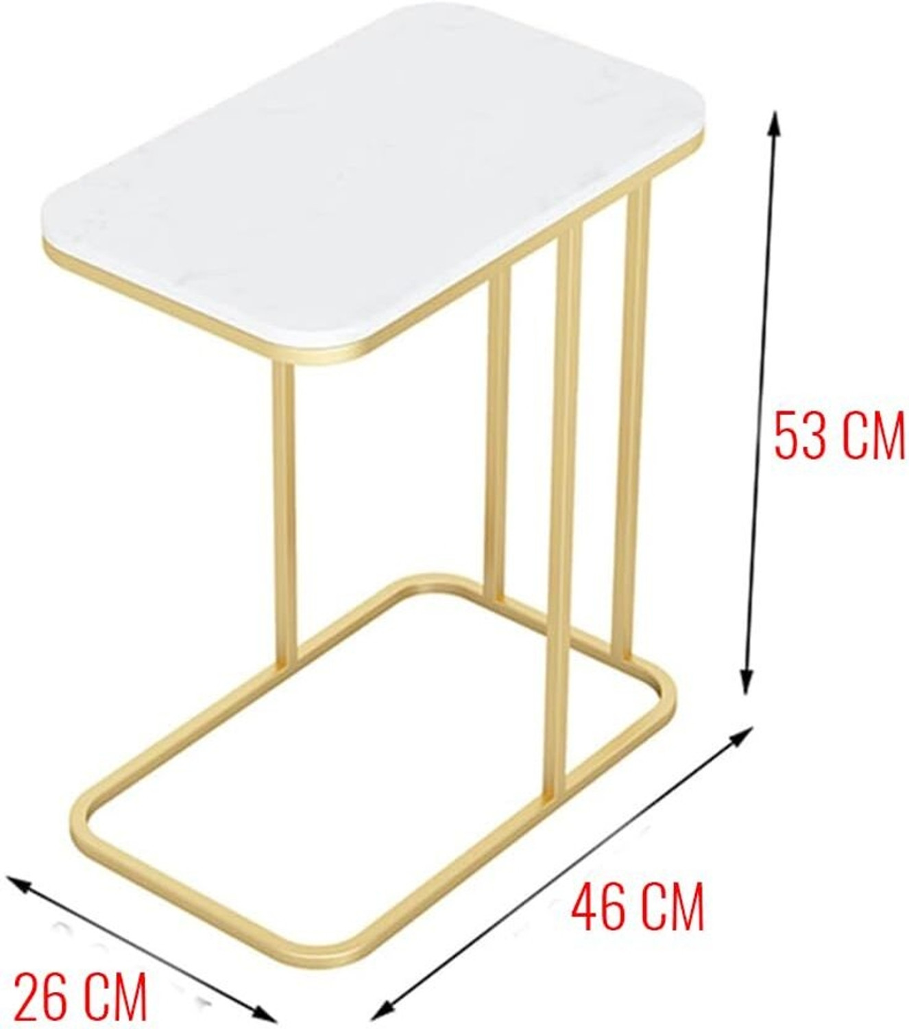 Image of Device Bas with BROWN ART SHOPPEE C Shaped Side Table, Coffee Table Bedroom Bedside Tables with Faux Marble Top Metal Bedside Table