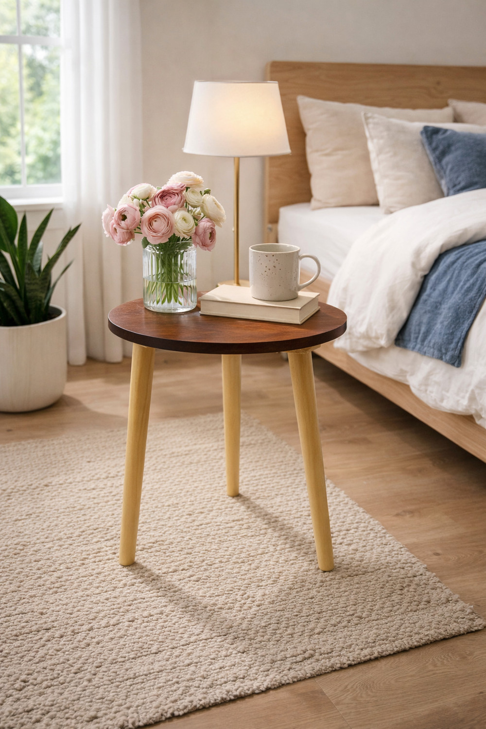 Image of A K Traders Small Round End Table MIni Table Side TableFaux Marble Top Solid Wood Side Table