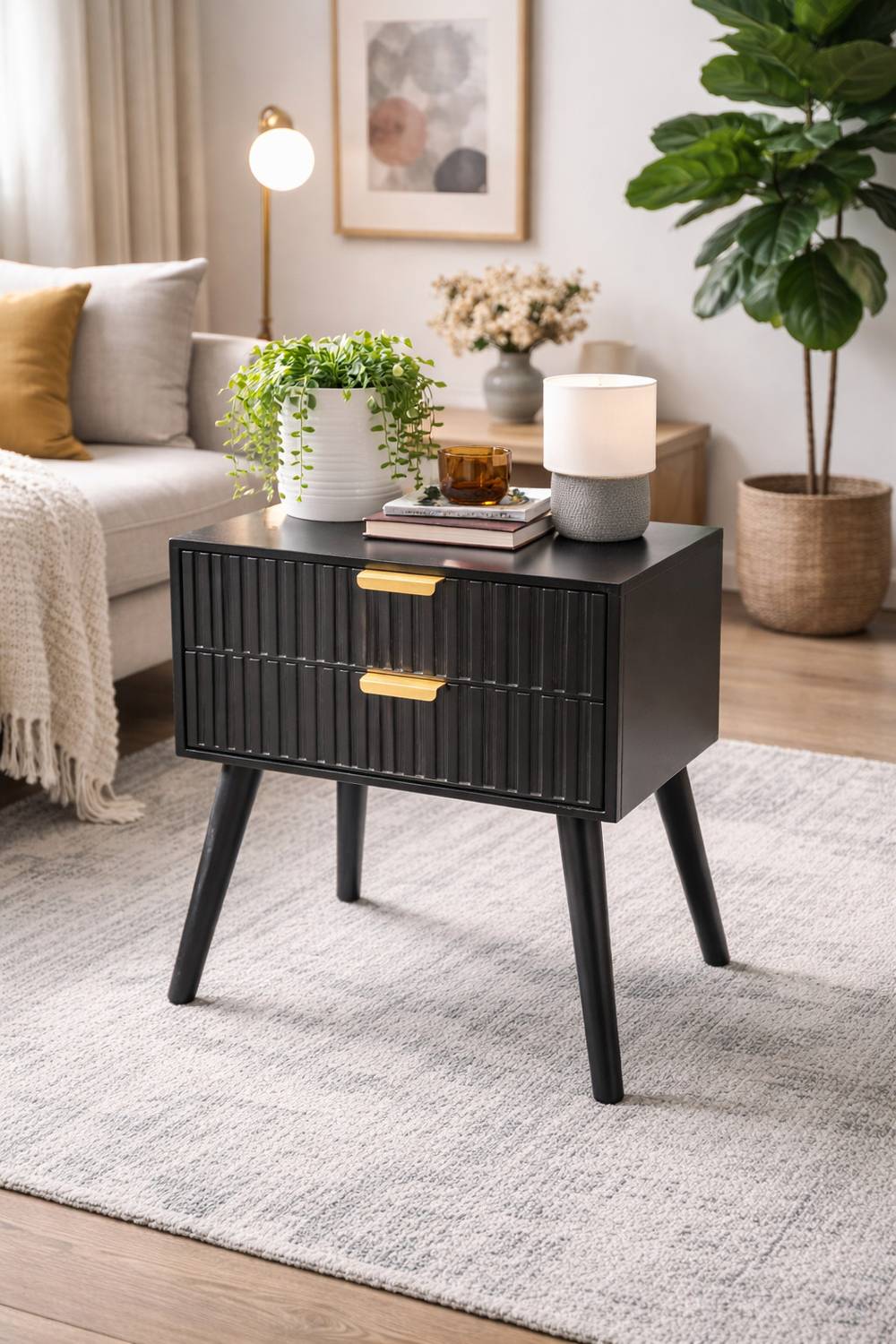 Device Bas with BROWN ART SHOPPEE Engineered Wood Bedside Table (