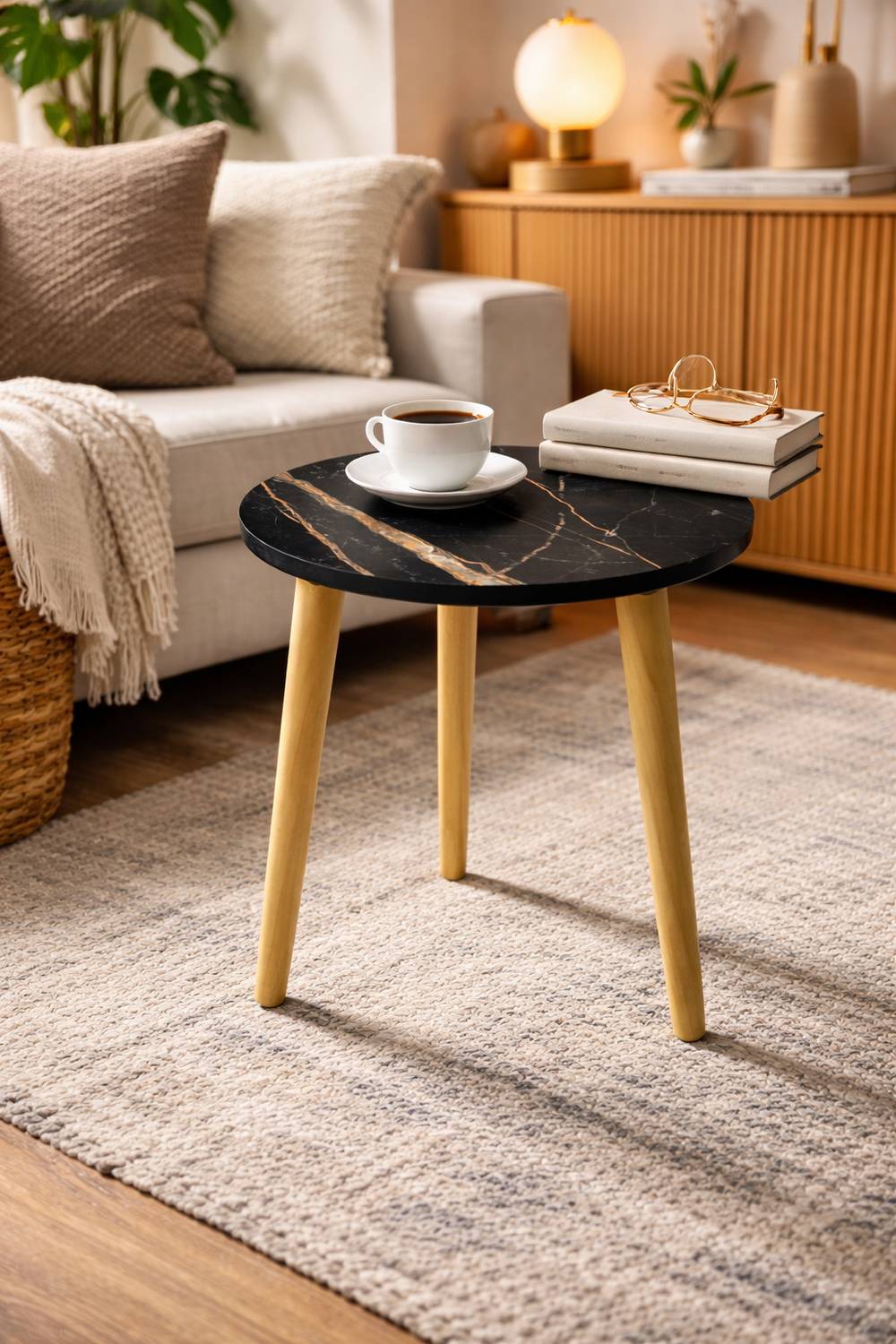 etiquette art Wooden Folding Table - Round Shape, Ideal for Livin