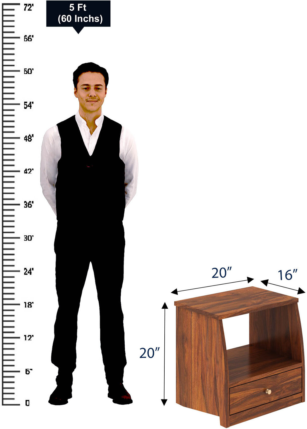 Image of Dreamydesks Solid Wood Bedside Table with Drawer for Bedroom Solid Wood Bedside Table