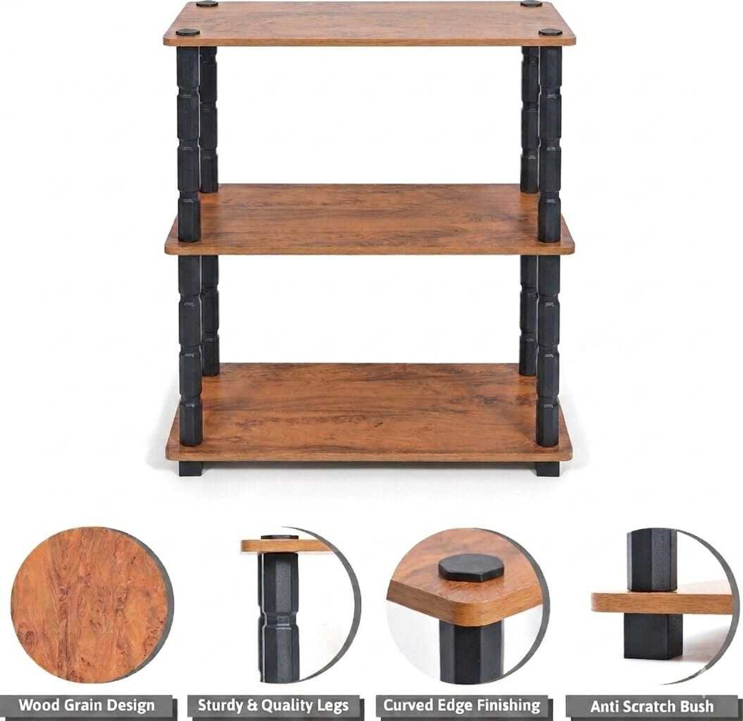 Image of DECORATIVEDREAM 3-Tier Compact Multipurpose Shelf Display Rack Engineered Wood Side Table