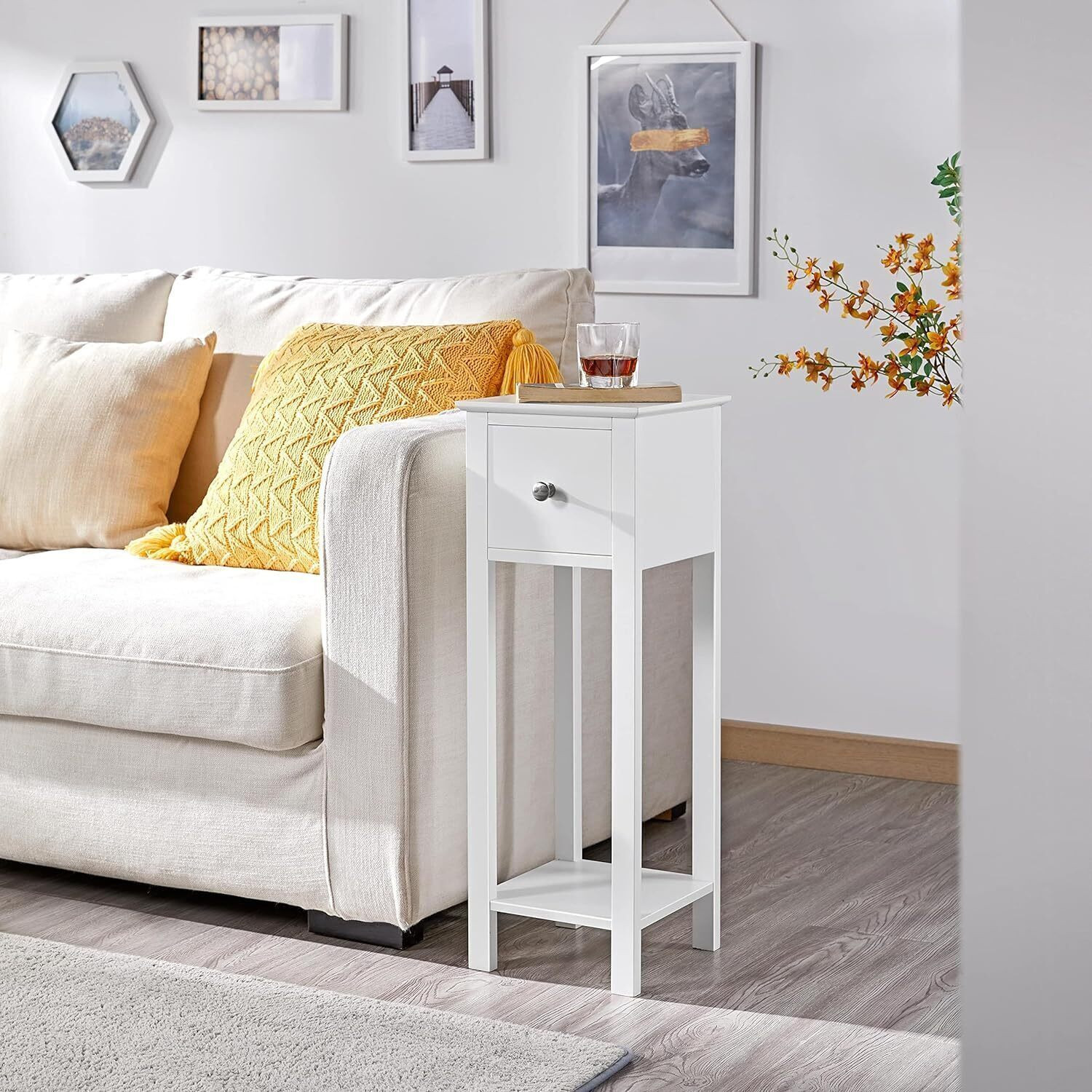 Image of UNITEK FURNITURE Astapor Bedside Table With Drawer Storage End Tables Night Stand Solid Wood Bedside Table