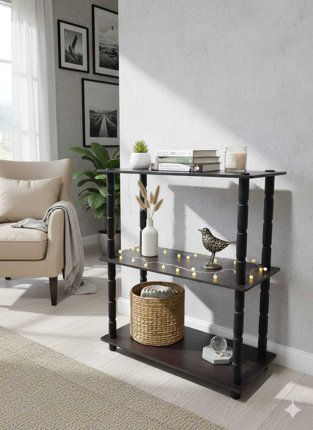 Image of APGgroup 3-Tier Wooden Shelf Unit | Wenge Finish Engineered Wood Side Table