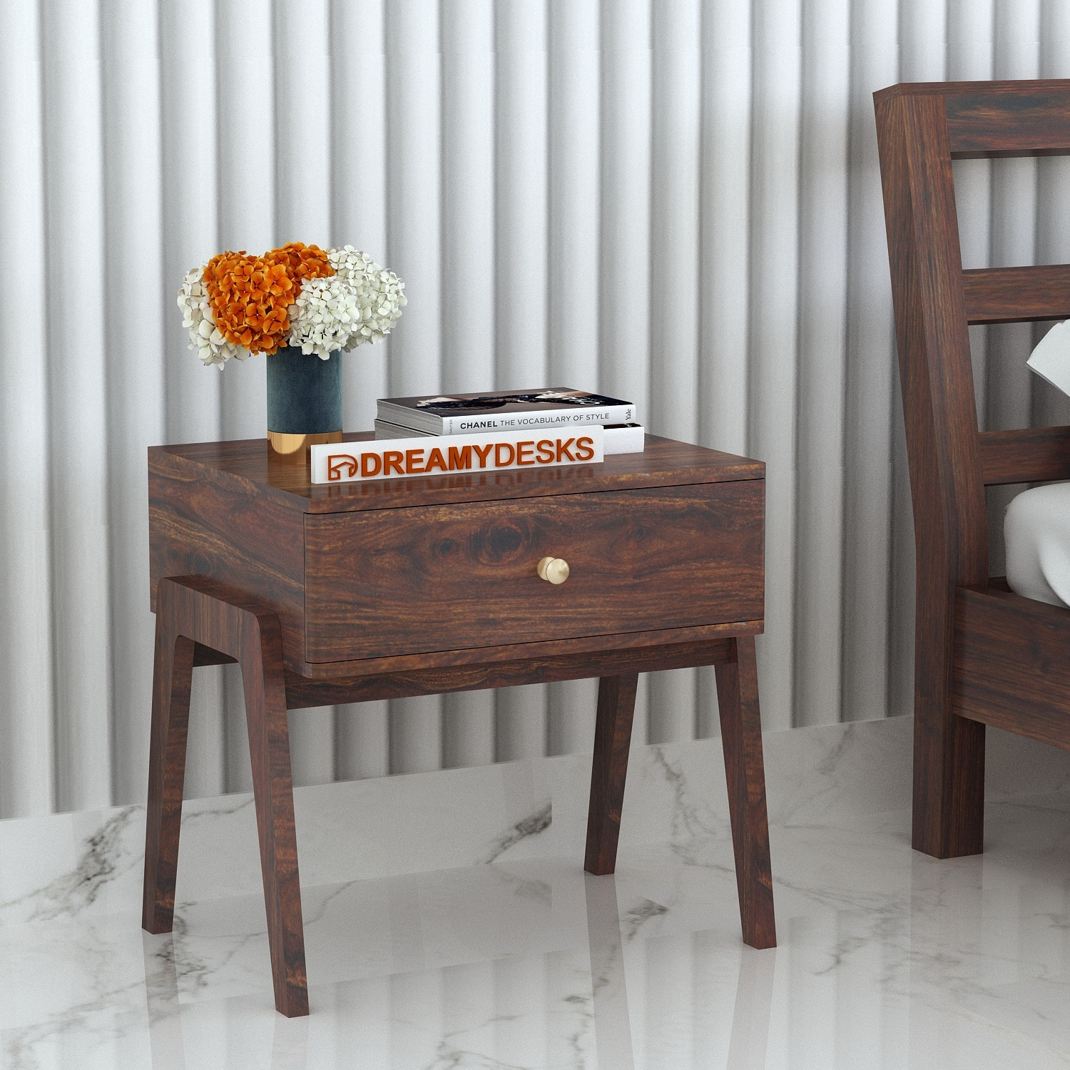 Image of Dreamydesks Solid Wood Bedside Table with Drawer for Bedroom Solid Wood Bedside Table