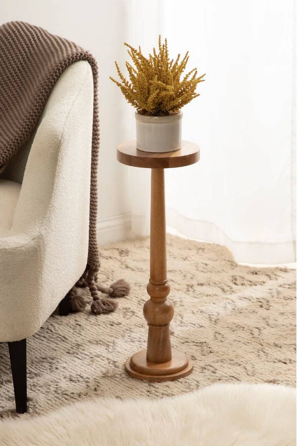 classiconline Mango Wood Round Side Table And Lamp Stand Solid Wo