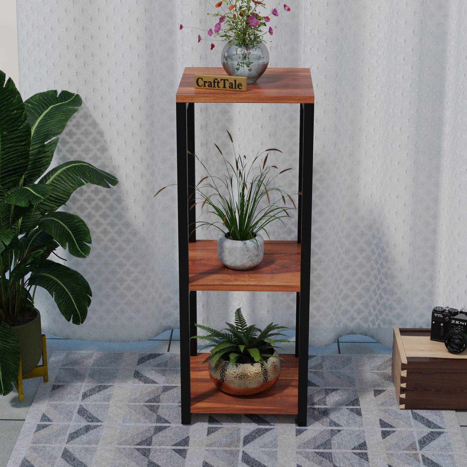 CraftTale Solid Wooden & Metal Side Table For Home Decor Metal