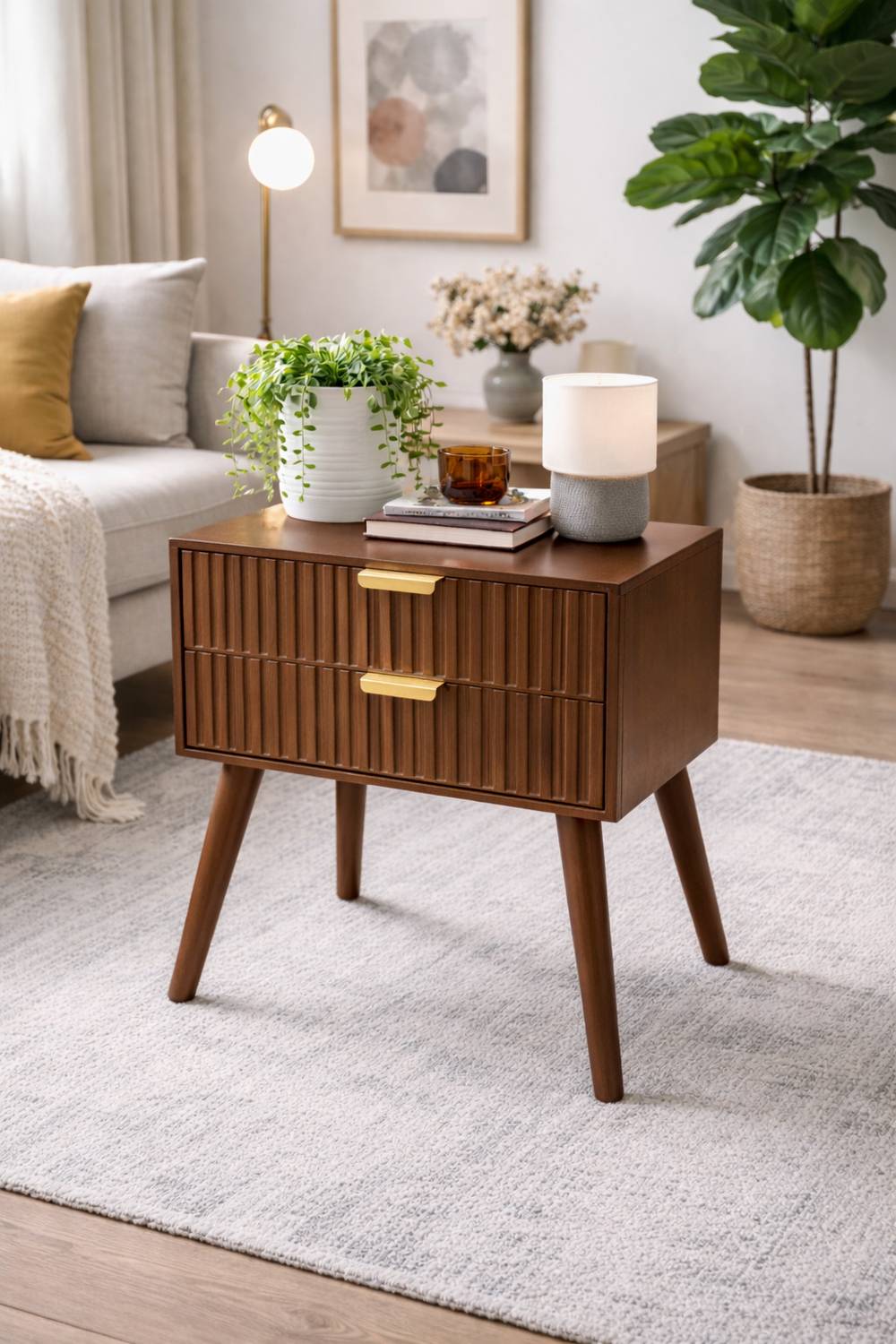 Device Bas with BROWN ART SHOPPEE Engineered Wood Bedside Table (