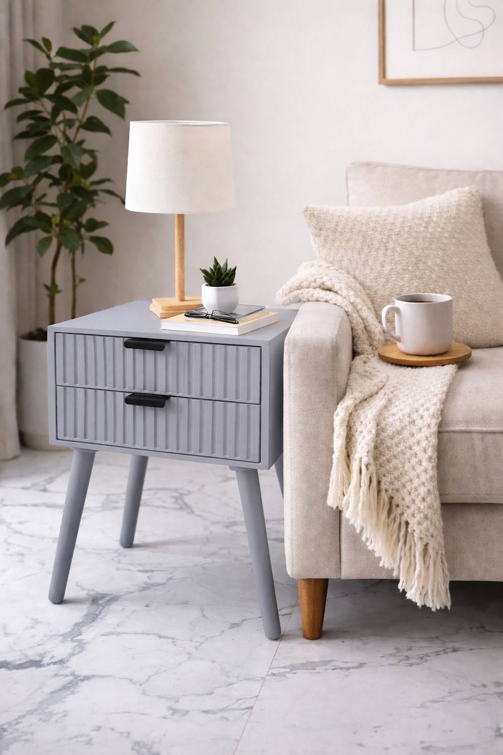 Device Bas with BROWN ART SHOPPEE Line Design Bed Side Nightstand