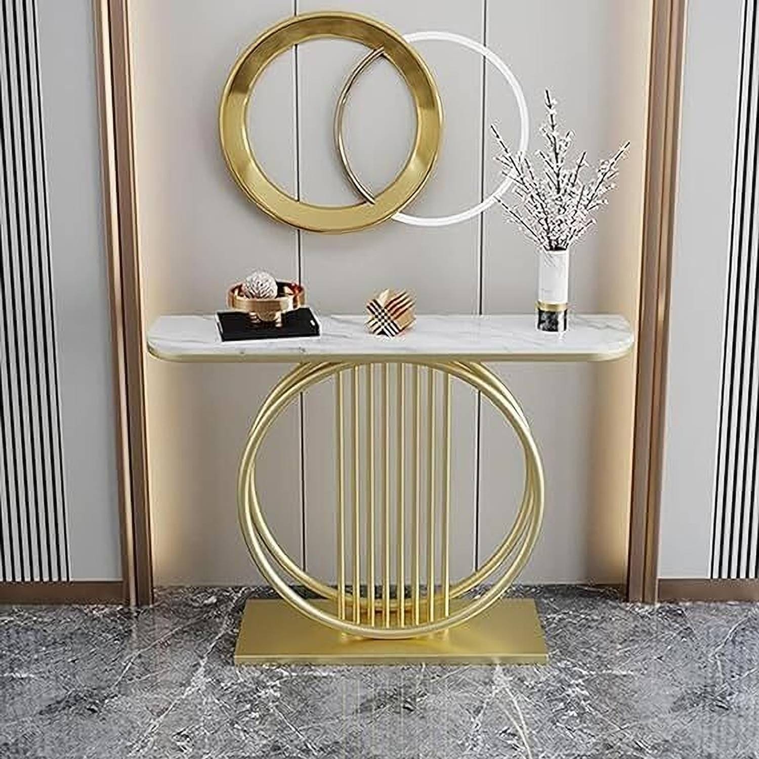 ALM SHOPPEE Decorative Gold and White Circular Console Accent Tab