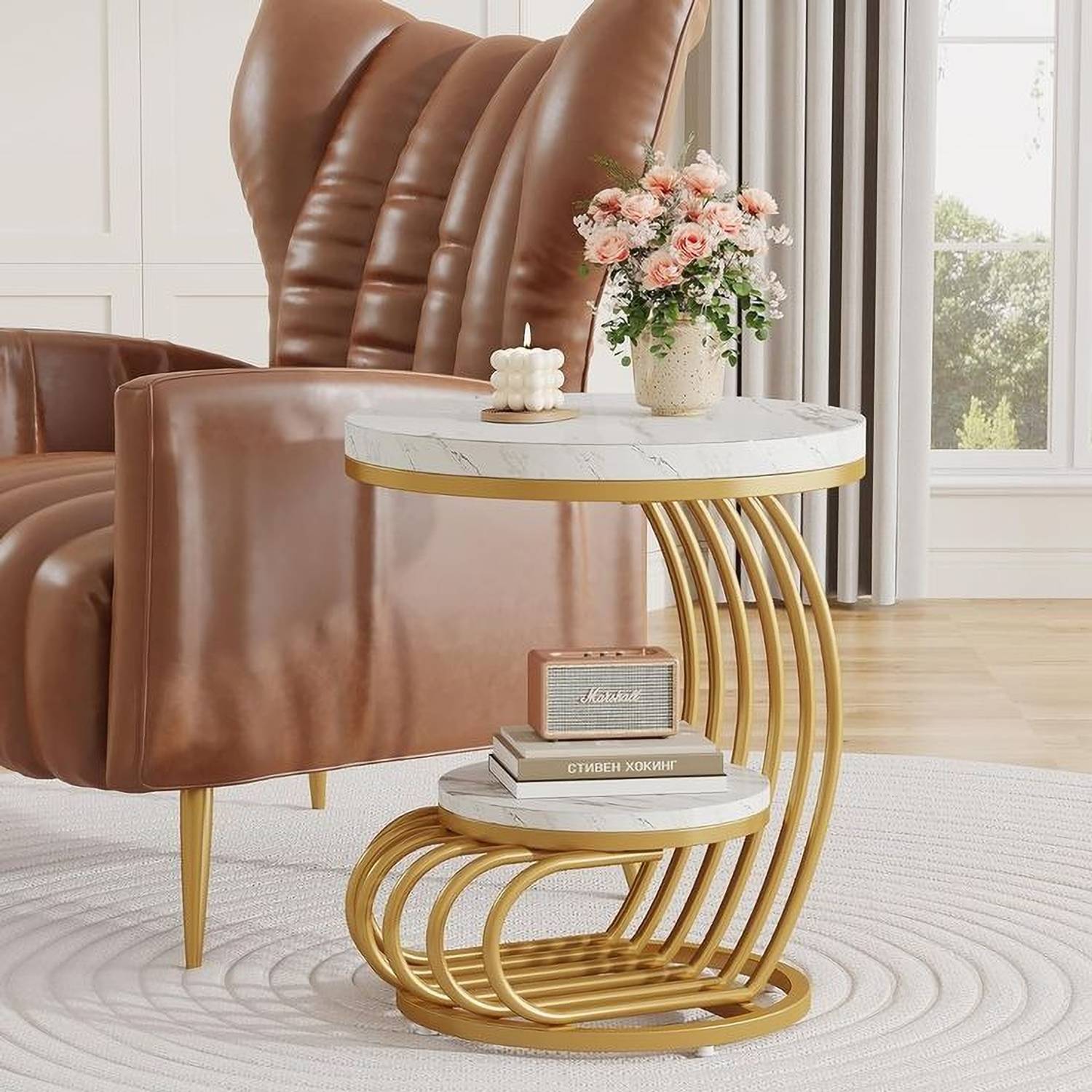 CRAFTY ERA Metal Side Table (Finish Color - GOLD, Pre-assembled)