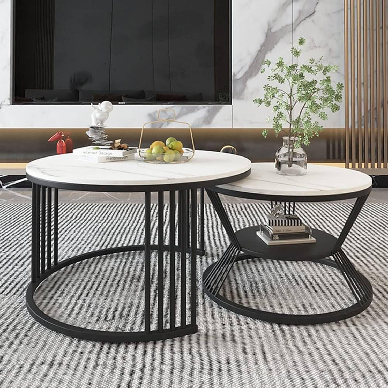 TRADITIONALCRAFT Modern Nesting Table set of 2 (White & Black ) E