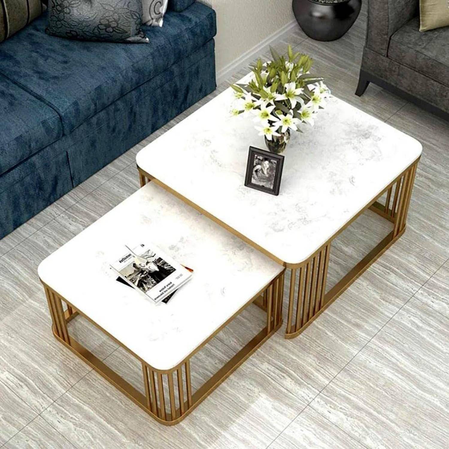 Vought Store Wooden Square nesting Coffee Table Set of 2 Modern L