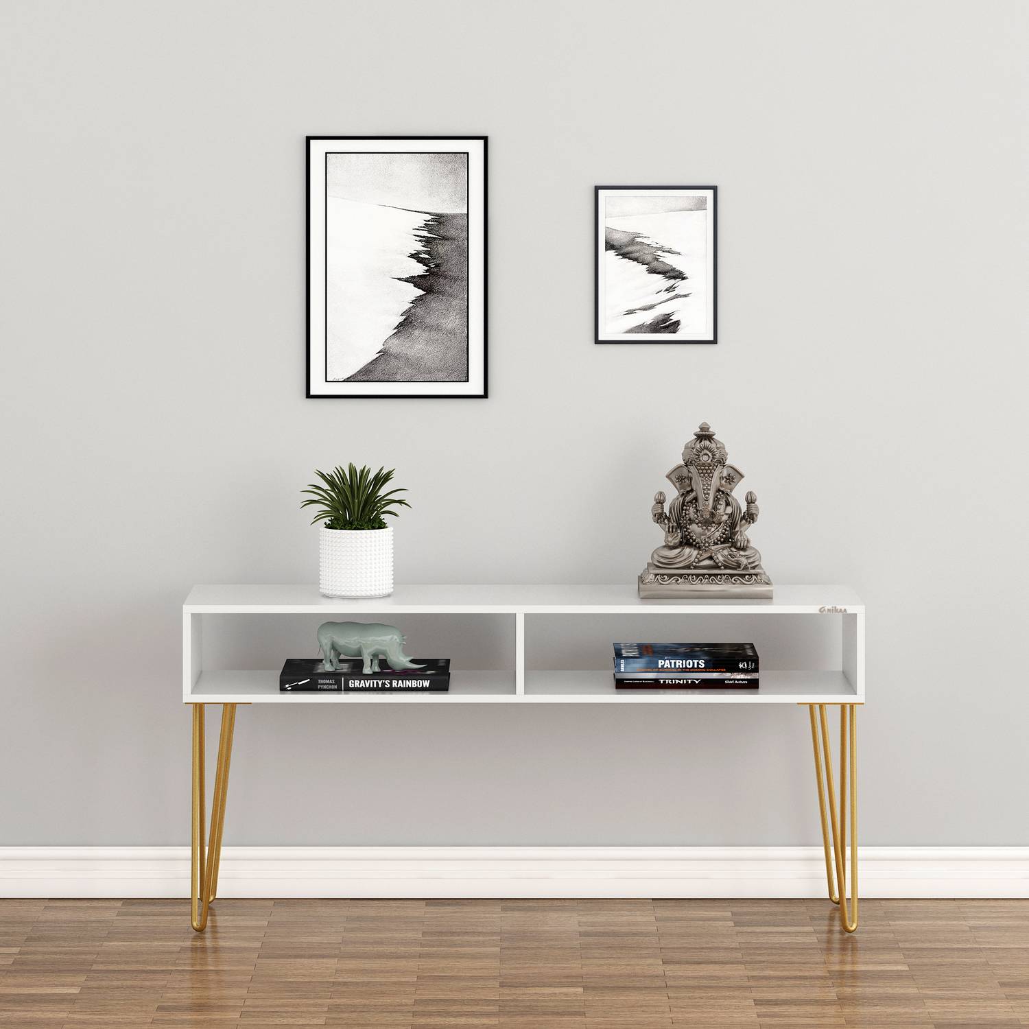 ANIKAA Hux Engineered Wood Console Table (Finish Color - White/Go