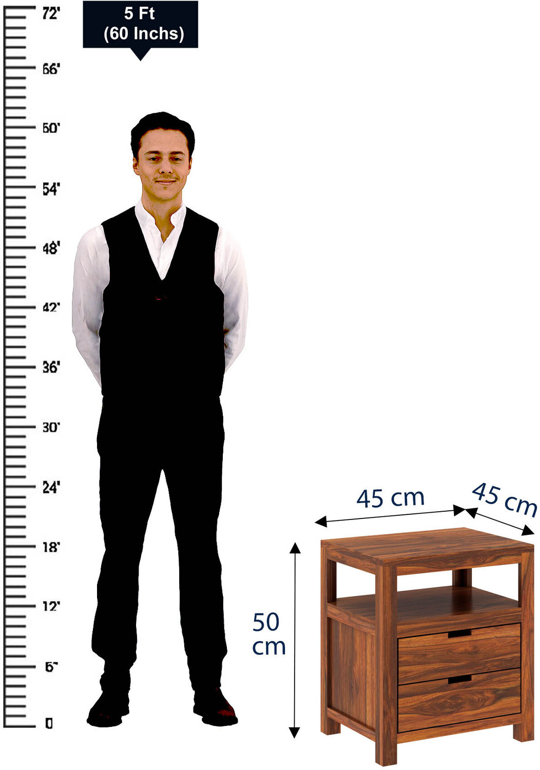 Image of Dreamydesks Solid Wood Bedside Table with Drawer for Bedroom Solid Wood Bedside Table
