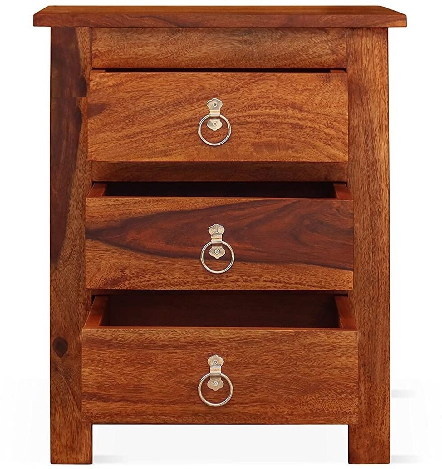 Image of Tannu Craft Sheesham wood Bedside Table 3 drawer Living room Night Lamp Solid wood End Table Solid Wood Bedside Table