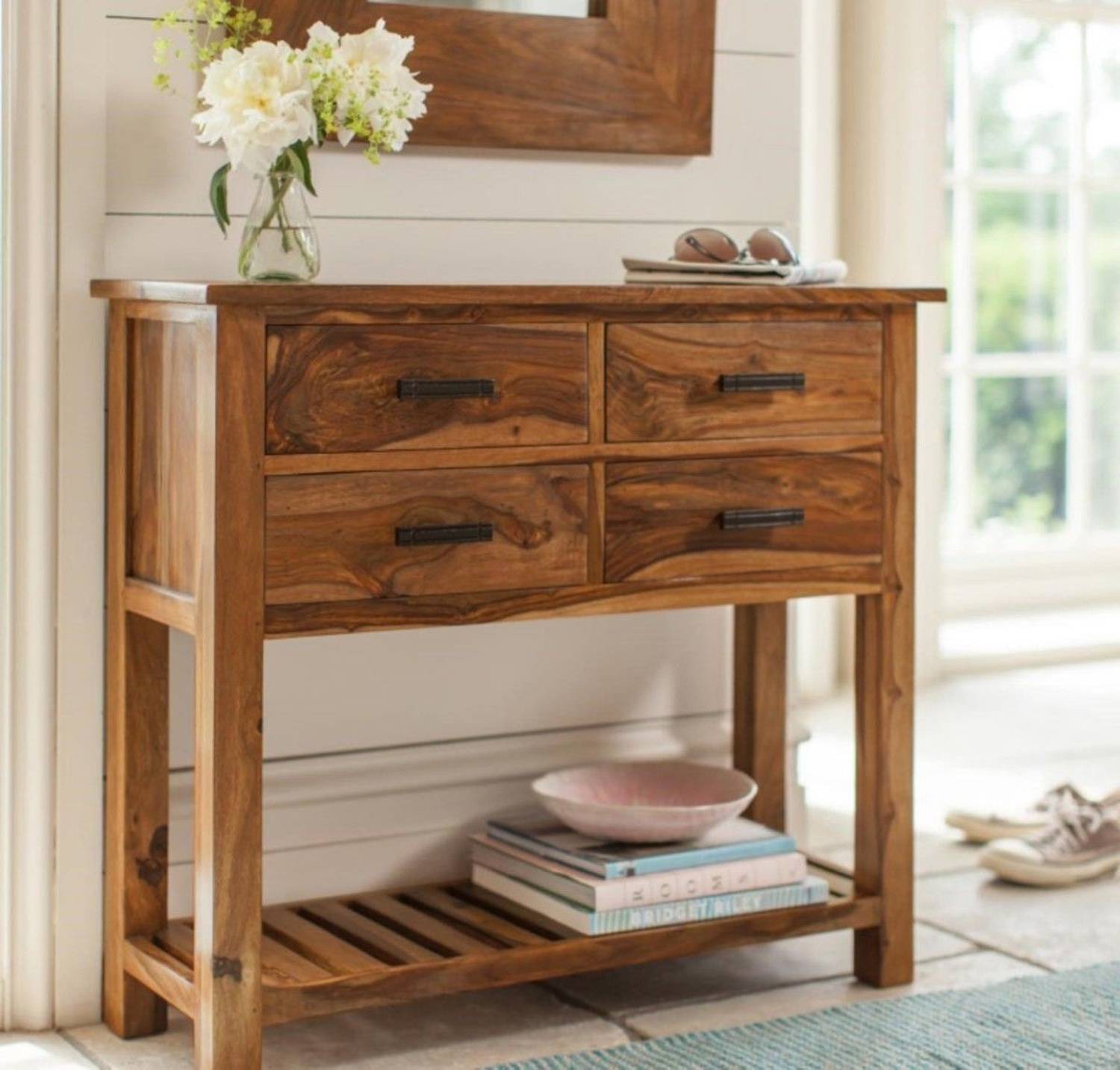 DRYLC FURNITURE Solid Wood Sheesham Wood Console/ End/ Corner Tab