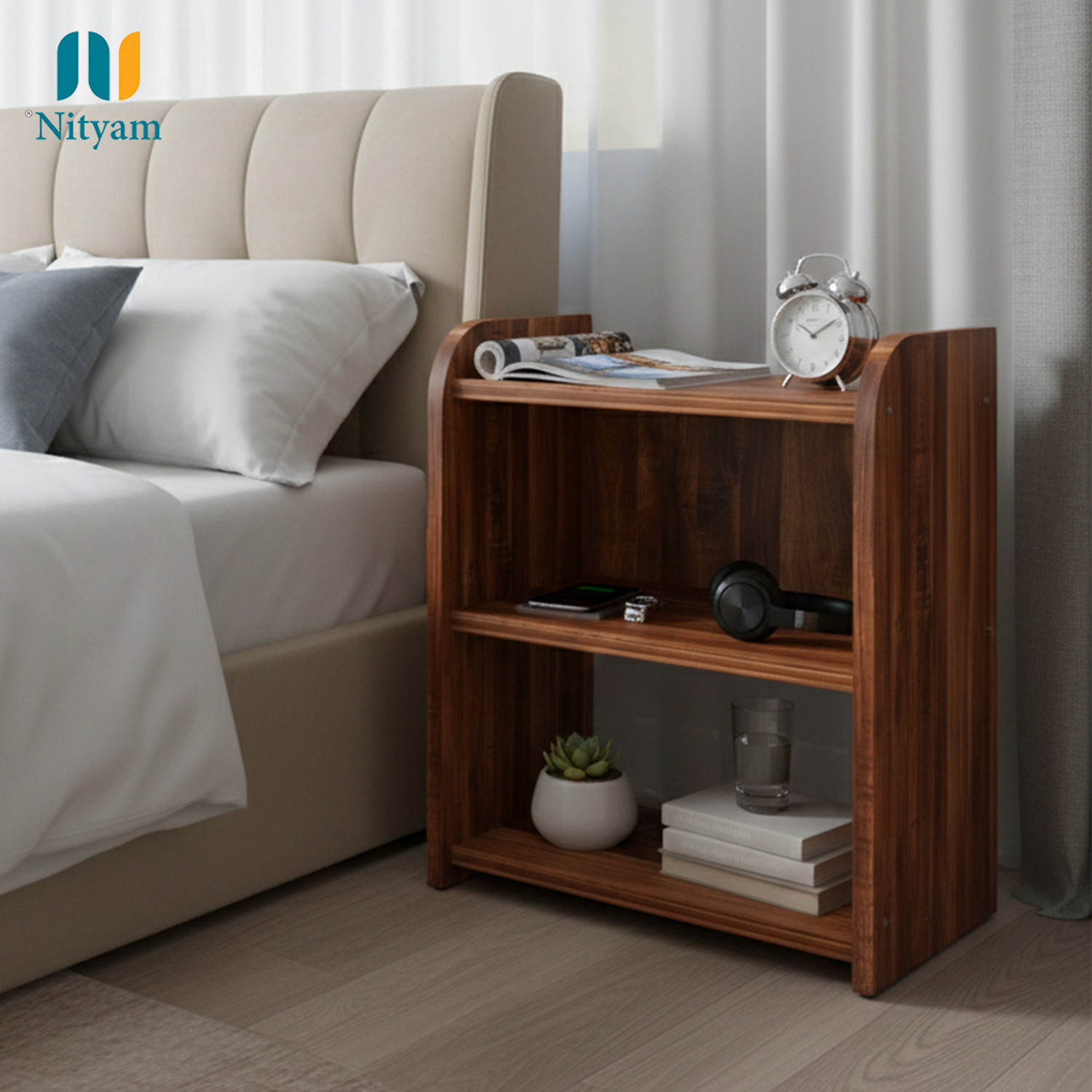 Image of NITYAM Wooden Bed Sofa Side Table for Room | End Table Engineered Wood Side Table