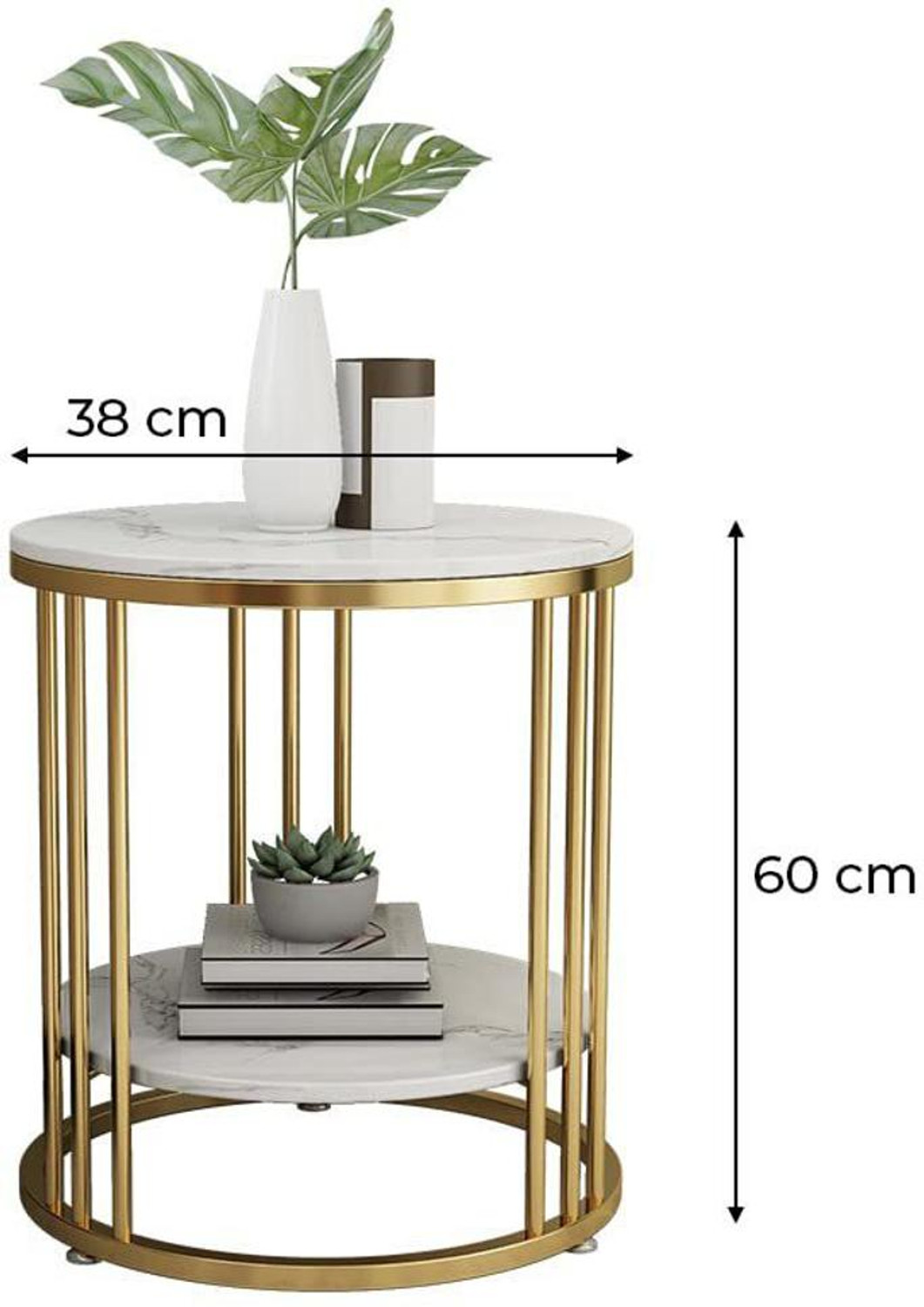 Image of Smarts collection Round Sofa Side Table, End Tables Corner Table Living Room(Golden-White) Metal Side Table